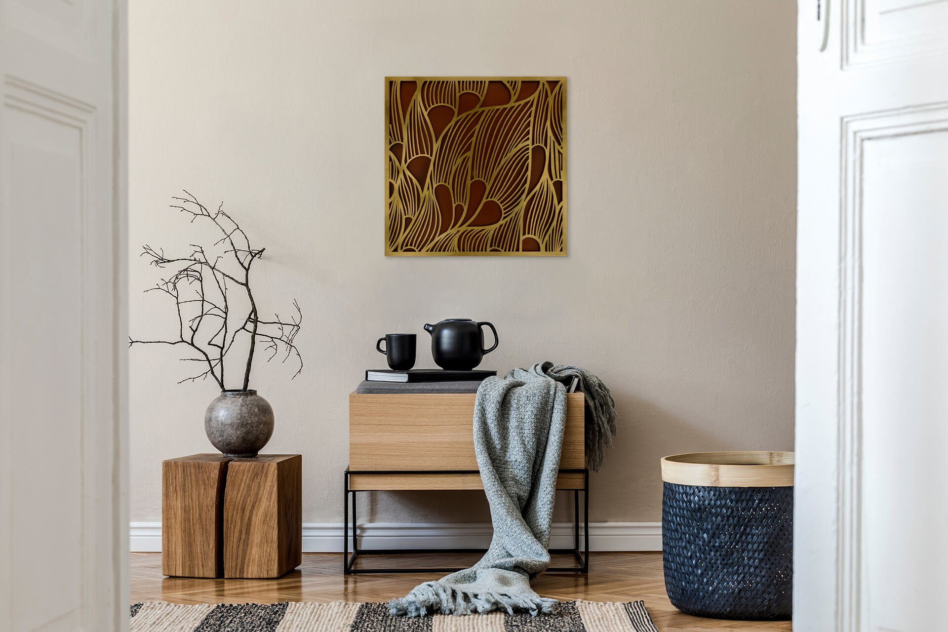 KUNSTLOFT Metallbild Das Gold der Natur 80x80 cm, handgefertiges Wandrelief 3D