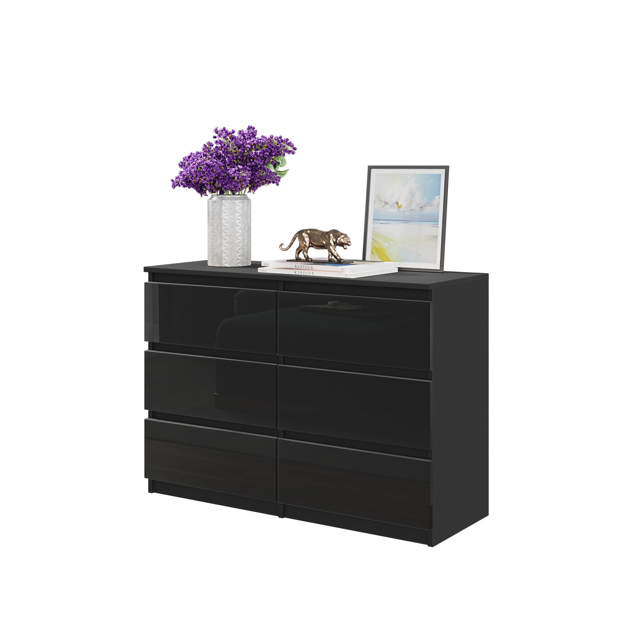Furnica Kommode GABRIEL 6 Schubladen - Anthrazit Grau H70cm B100cm T33cm