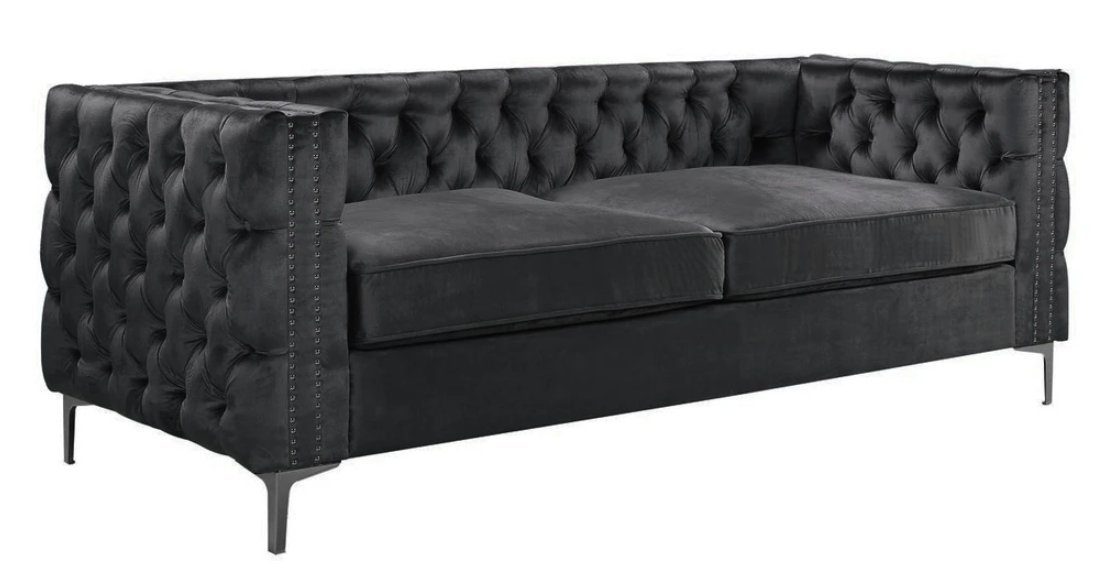 JVmoebel Chesterfield-Sofa, Schwarze chesterfield couch luxus samt stoff couchen sofa set sofas polster neu