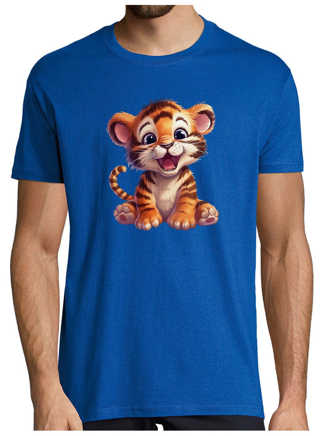 T-Shirt Herren Print Shirt - Cartoon Tiger Brustprint