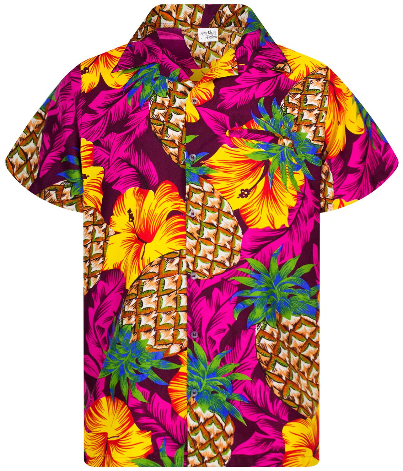 King Kameha Hawaiihemd Pineapple Hibiscus Funky Hawaii-Hemd Kurzarm Front-T günstig online kaufen