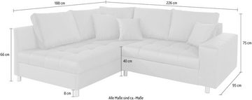 Mr. Couch Ecksofa Tobi L-Form, wahlweise mit Kaltschaum (140kg Belastung/Sitz), RGB-LED-Beleuchtung