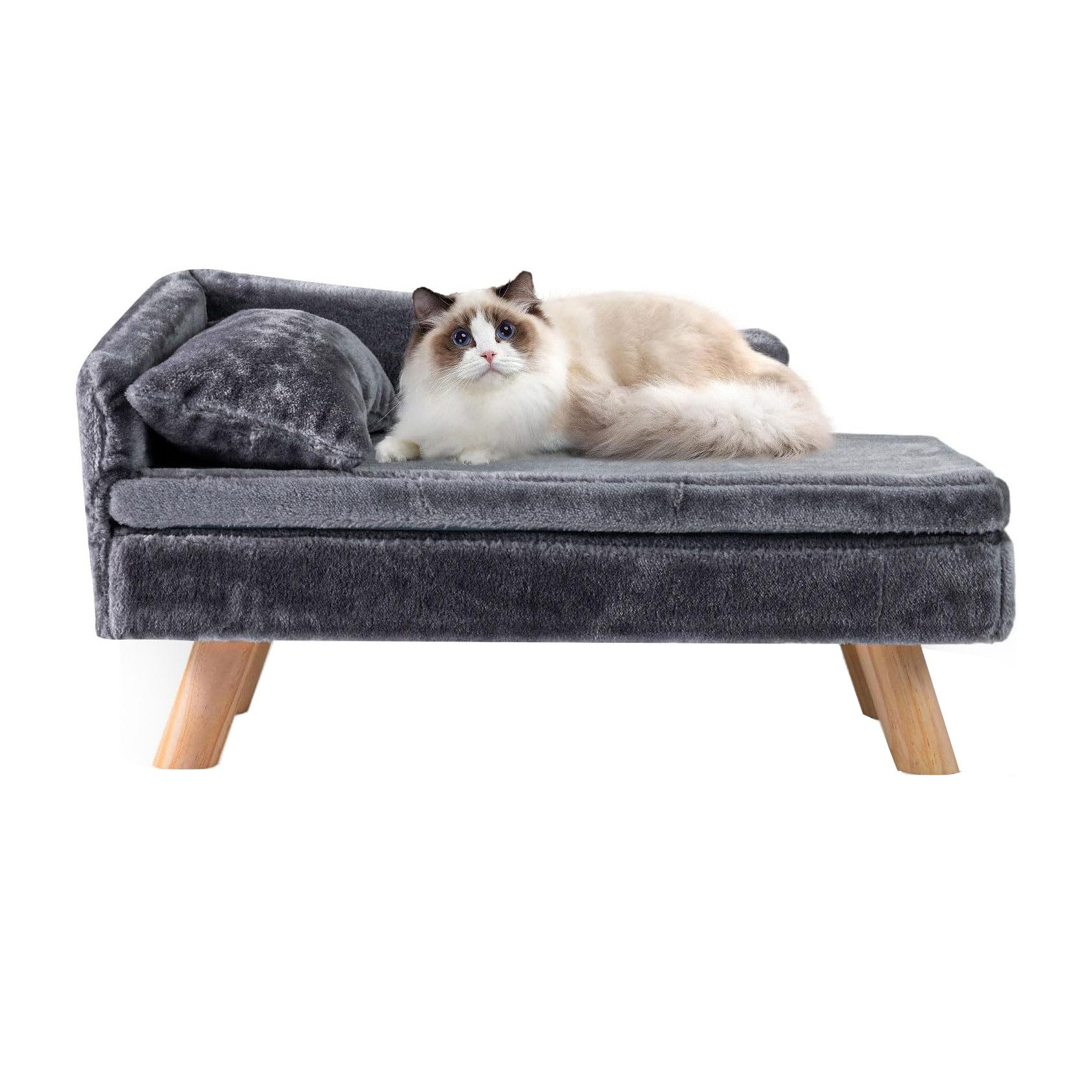 KOMFOTTEU Tiersofa, Hundebett mit Rückenlehne, abnehmbarem Kissen & Holzbeinen