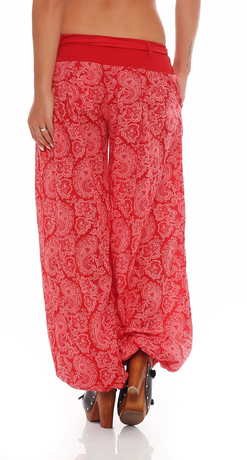 malito more than fashion Haremshose malito Damen Pumphose mit Orient Print, leichte Stoffhose, Freizeith Aladinhose im Orient Print mit elastischem Bund Einheitsgröße