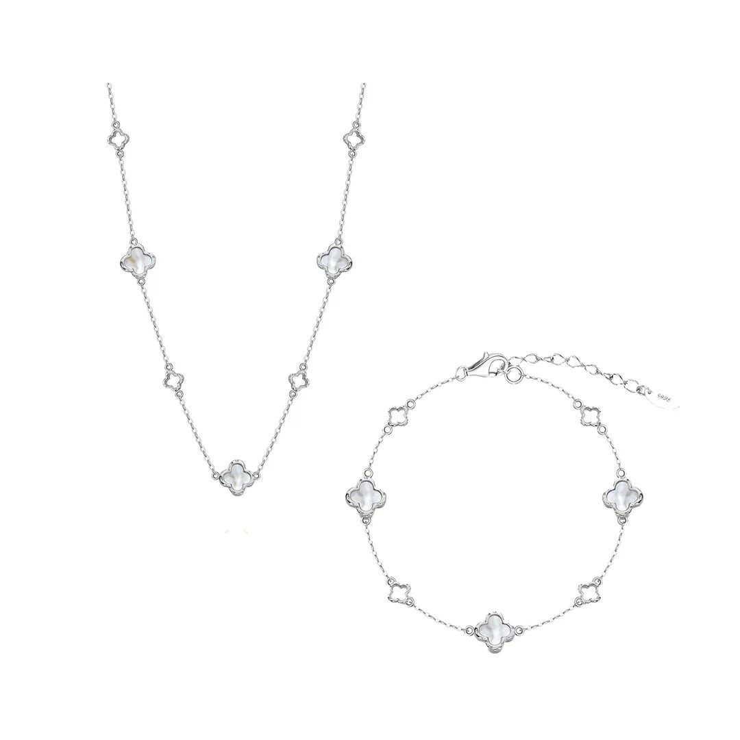 Suzan Gold Schmuckset Suzan Gold® Schmuckset Damen aus 925 Silber mit Perlmutt-Kleeblatt