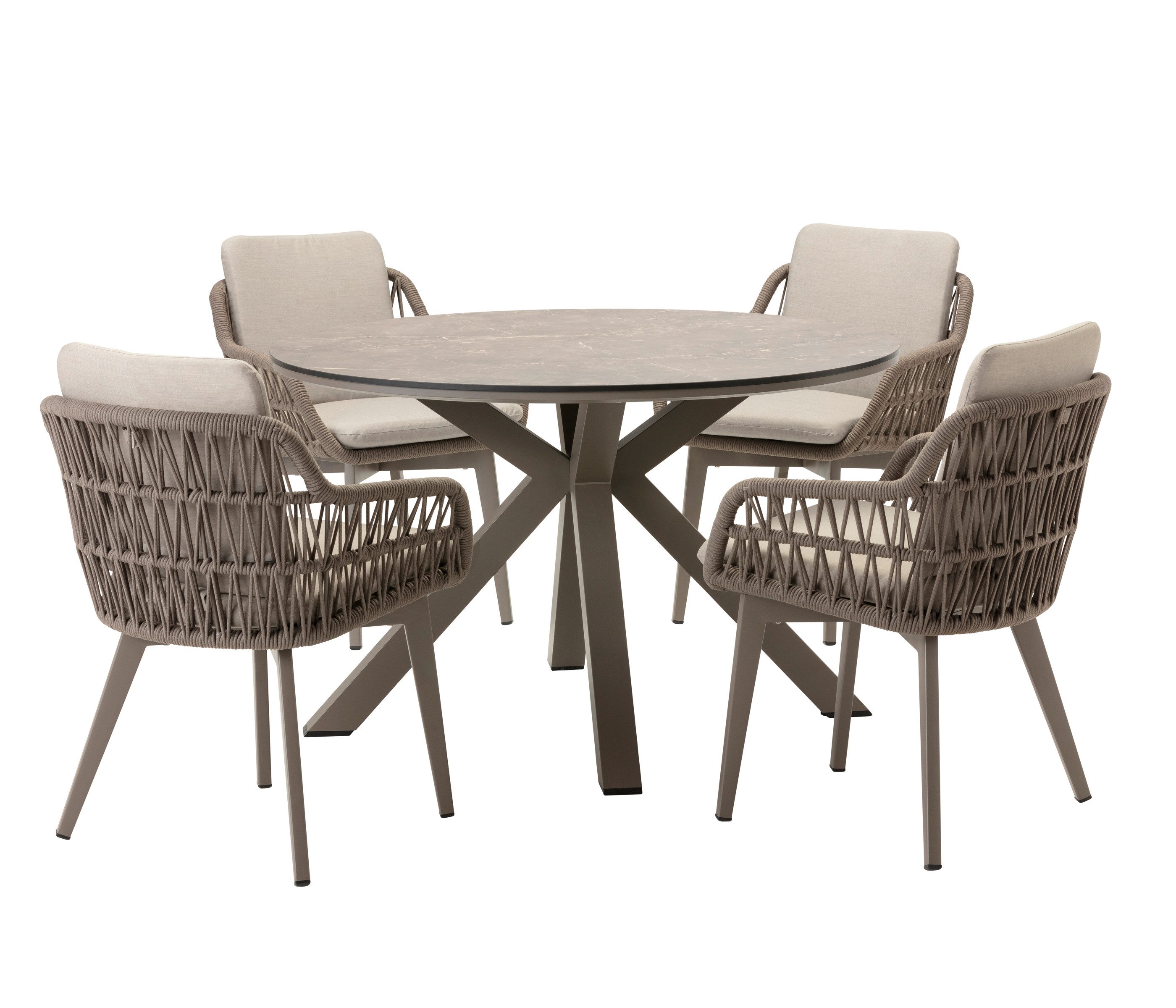 Dehner Gartentisch Marseille, 4 Sitzplätze, Ø 120 cm, Höhe 75 cm, Aluminium / Kunststoff, stilvoller Dining-Tisch, witterungsbeständig und robust