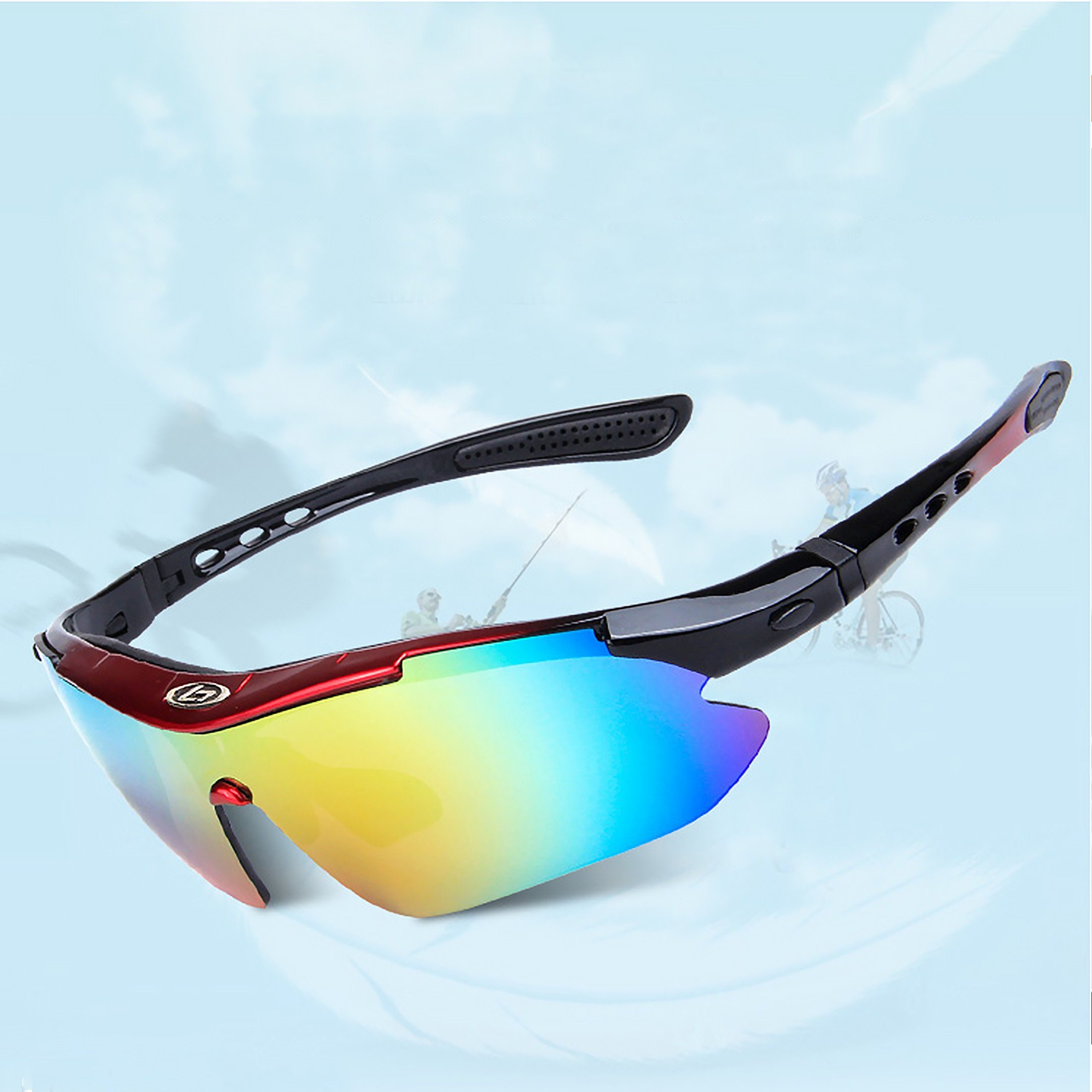 Sonnenbrille, Sportbrille, Fahrradbrille Radsportbrille, Männer Gläsern für 4 austauschbaren und Schwarz-glänzend Radsportbrille, mit KINSI Frauen UV-400-Schutz polarisierte
