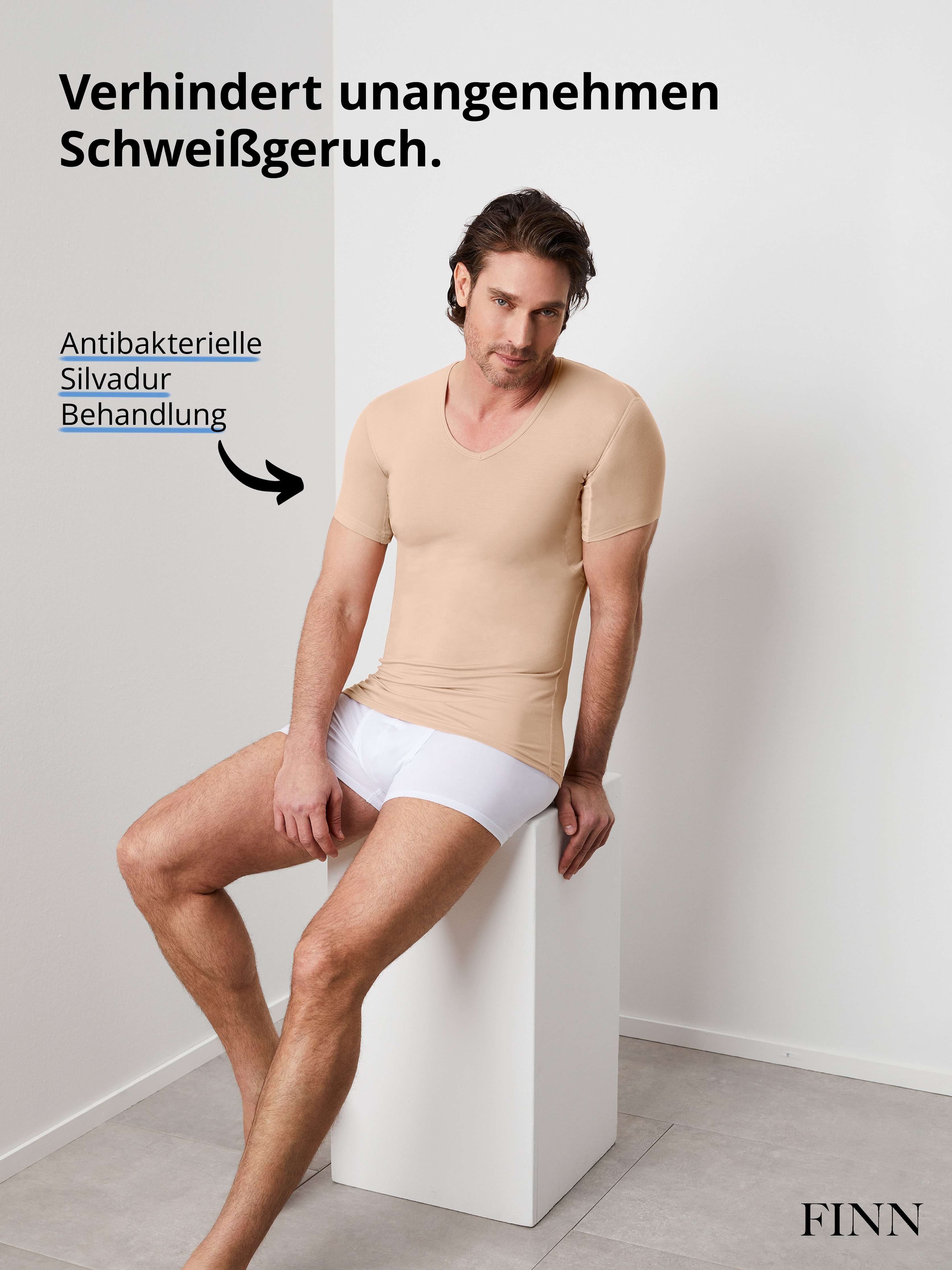 FINN Design Unterhemd Anti-Schweiß Shirt Herren mit Einlage am Rücken und Achselpads Schutz vor Schweißflecken und Schweißgeruch – Bild 5 von 5