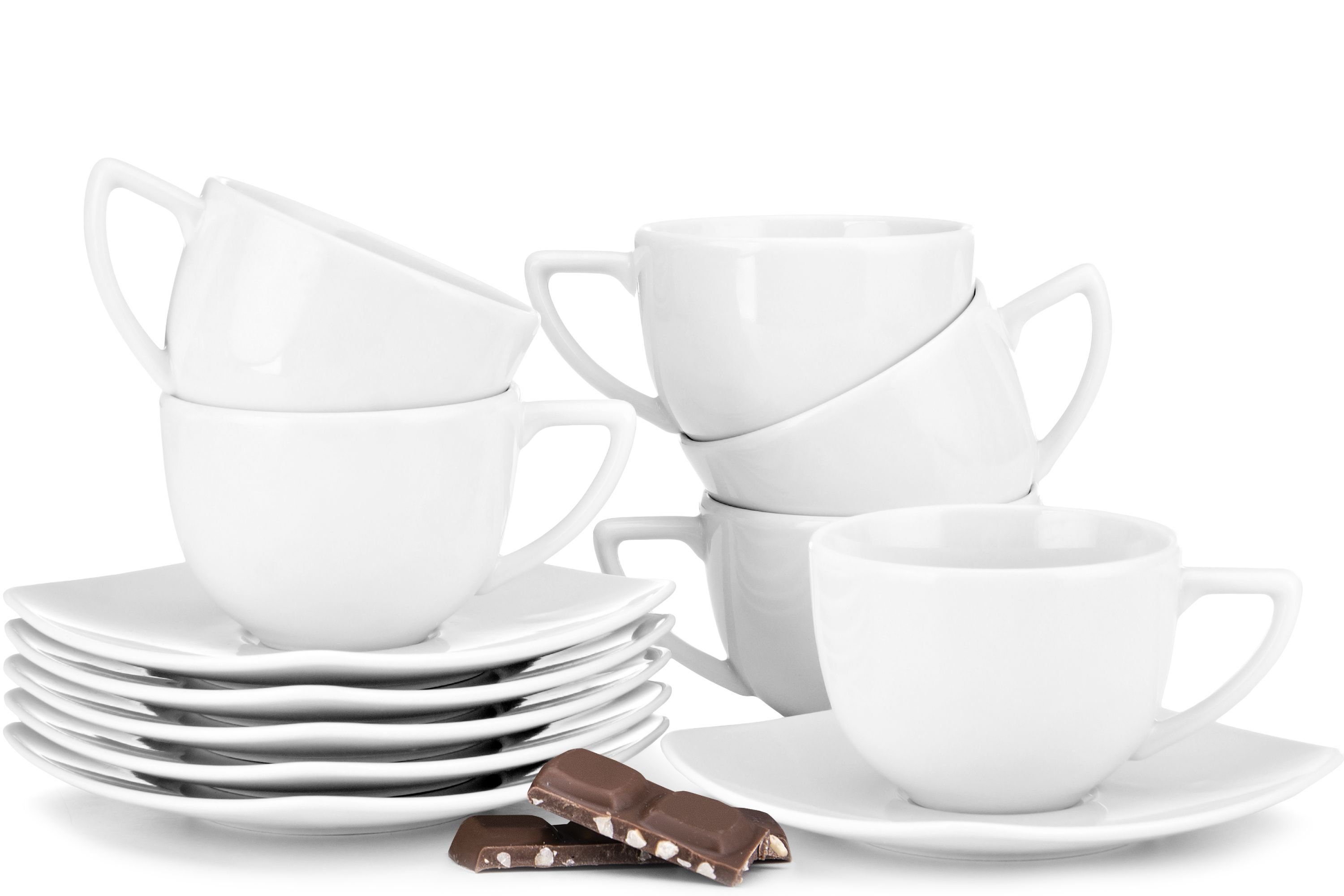 KONSIMO® Kaffeeservice CARLINA Kaffeetasse Untertasse (12-tlg), 6 Personen, Porzellan, Spulmachinen- und Mikrowellengeeignet, quadratisch. Reduzierter Preis € 44,90. Unverbindliche Preisempfehlung € 54,90