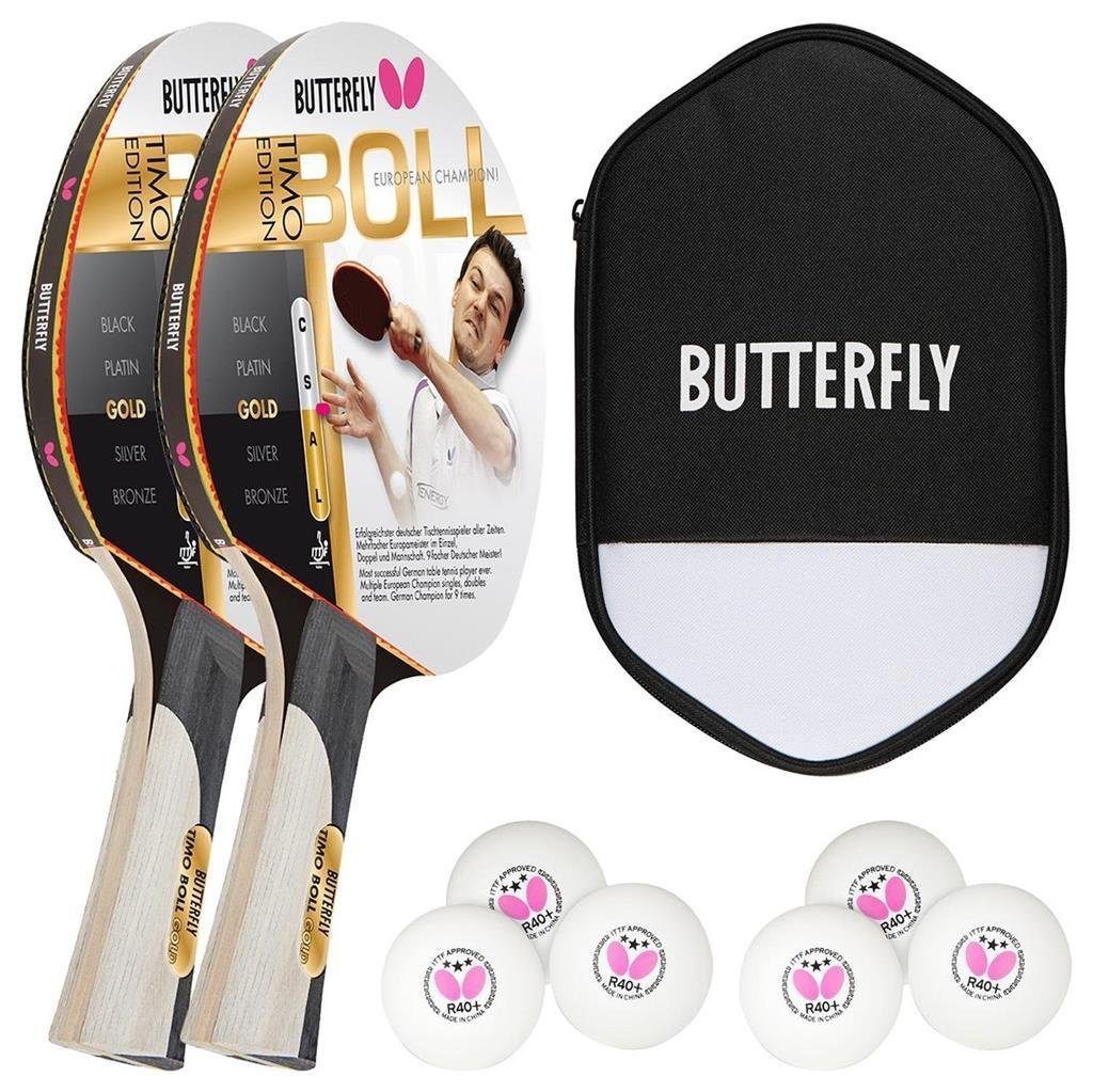 Tischtennisschläger 2x Timo Boll Gold 85020 + Cell Case 2 + Bälle