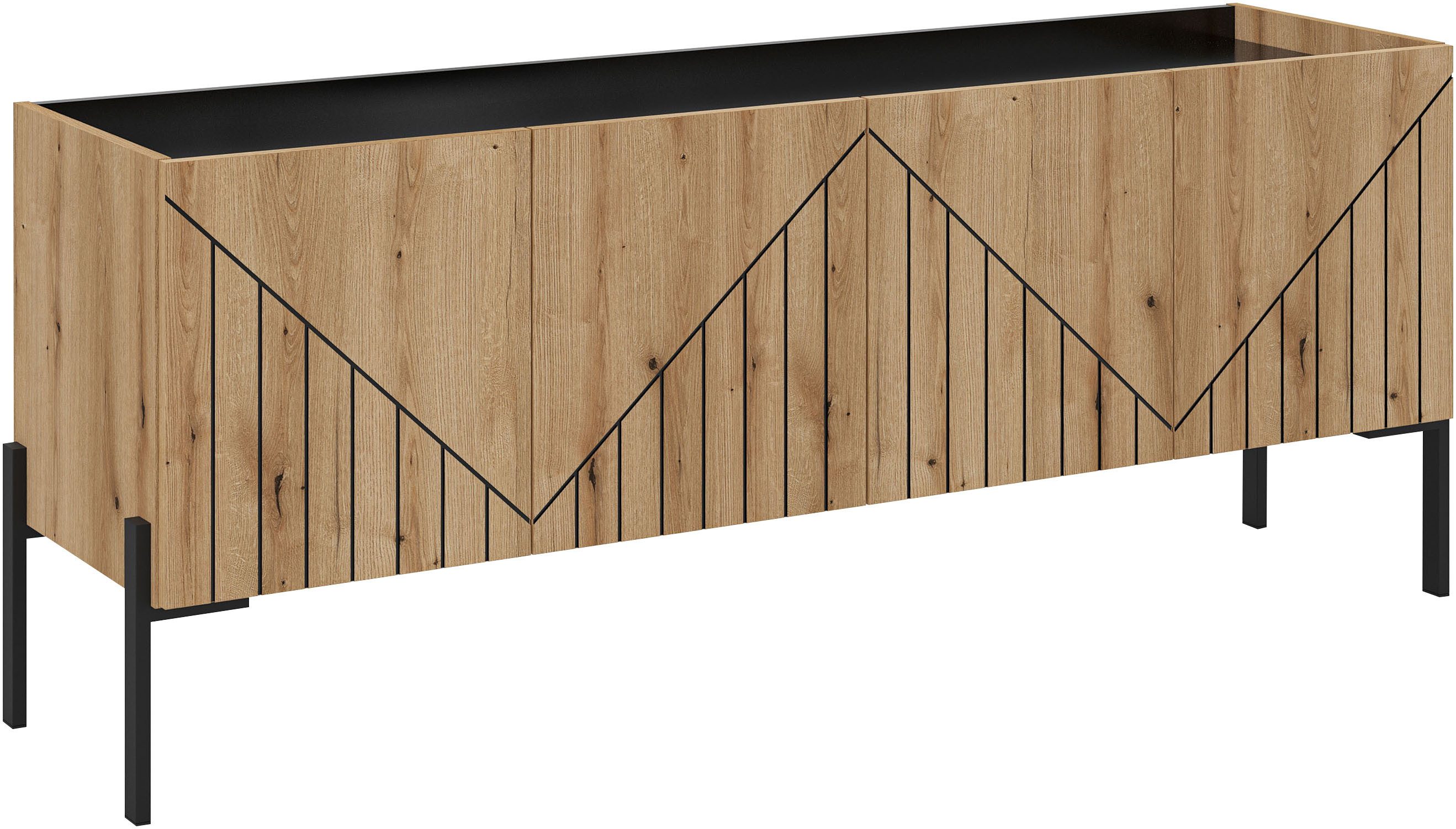 Home affaire Lowboard SNETT, Breite: 155cm, mit Metall-Stabfüßen, 4 Türen, 2 Einlegeböden, TV-Lowboard, Mediaschrank, Mediaboard, TV-Schrank, Schrank, Board