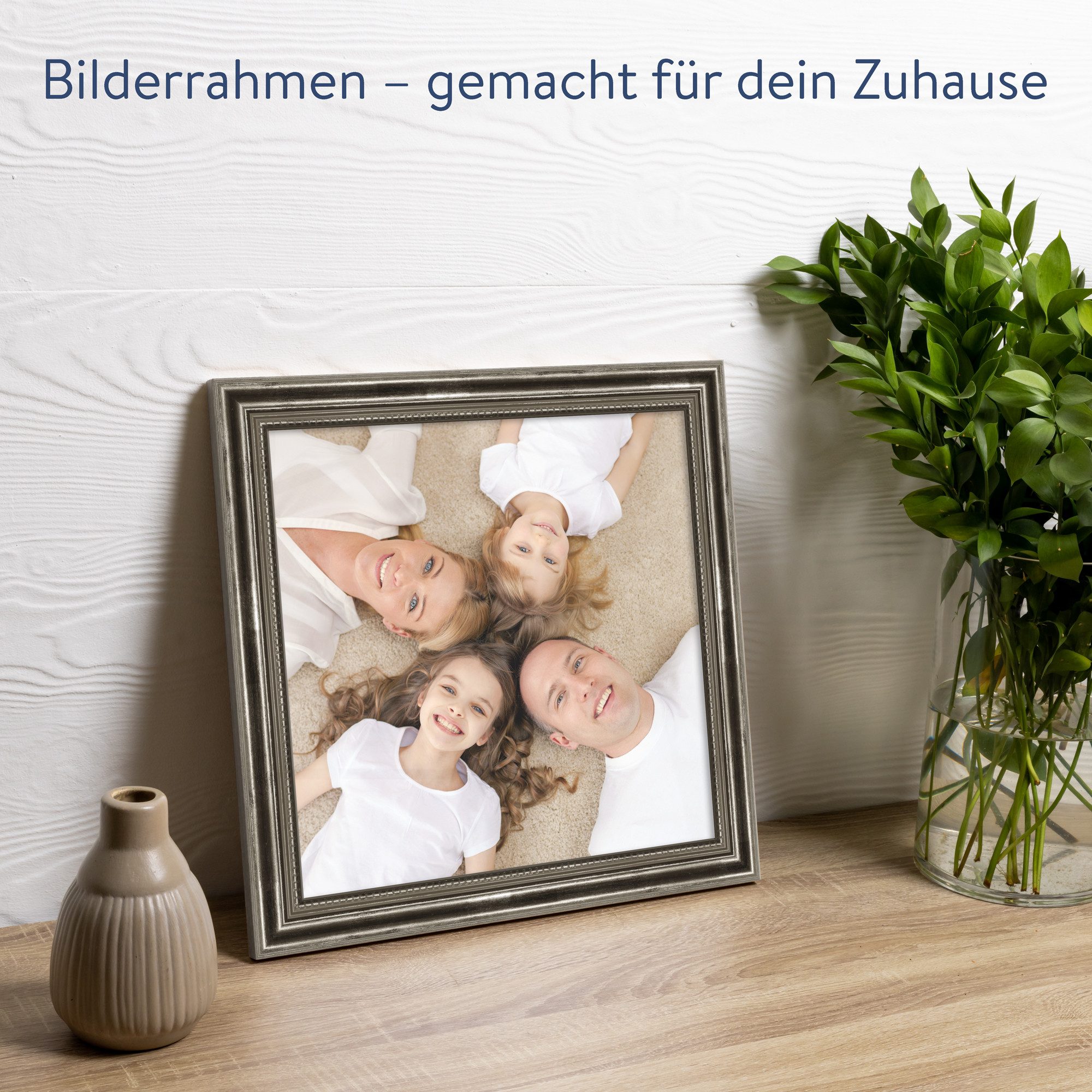 WANDStyle Einzelrahmen H450, Silber Bilderrahmen 15x15 Holz, Vintage Bilderrahmen Silber 15x15 cm