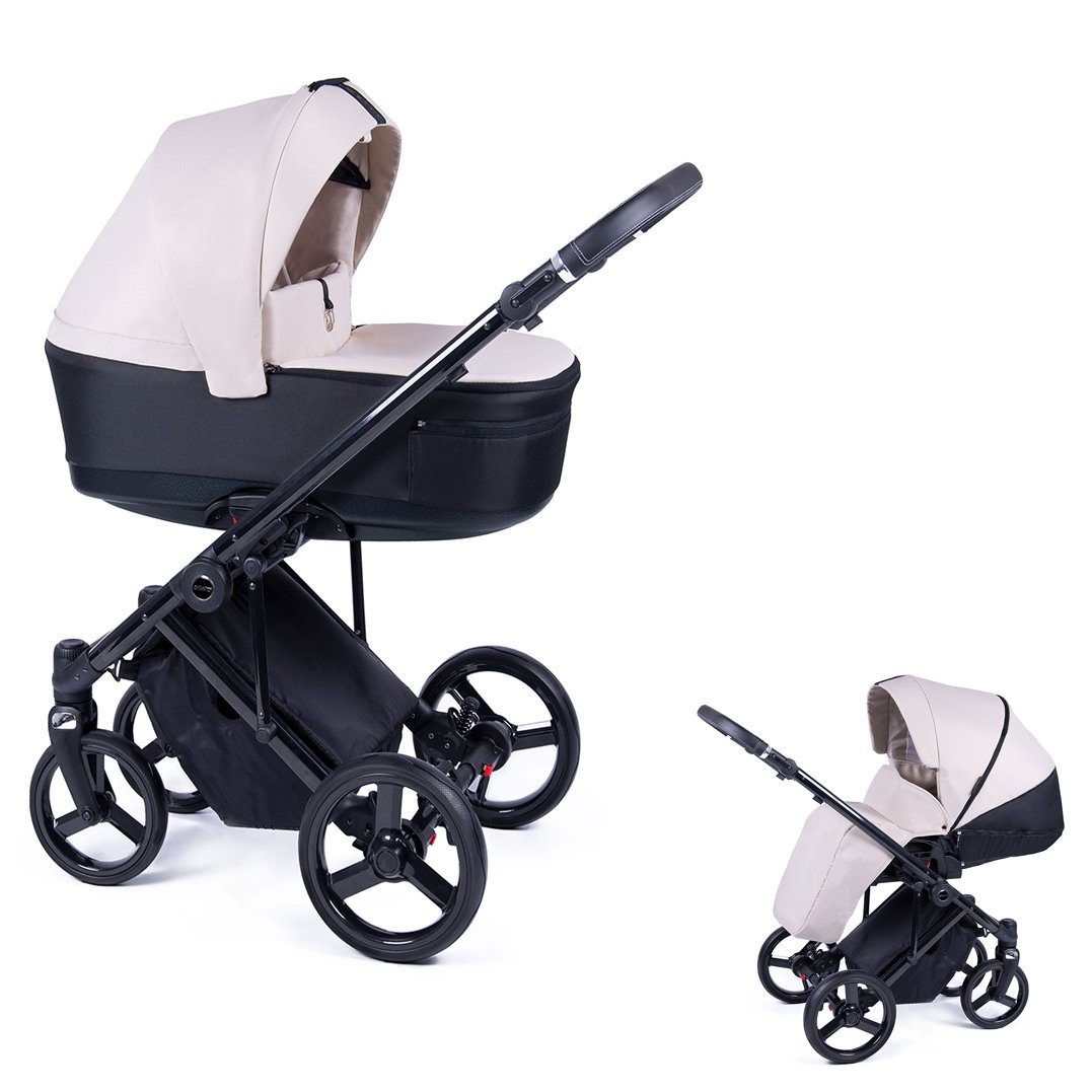 babies-on-wheels Kombi-Kinderwagen 2 in 1 Kinderwagen-Set Fado - 14 Teile - in 24 Designs Creme = Gestell schwarz