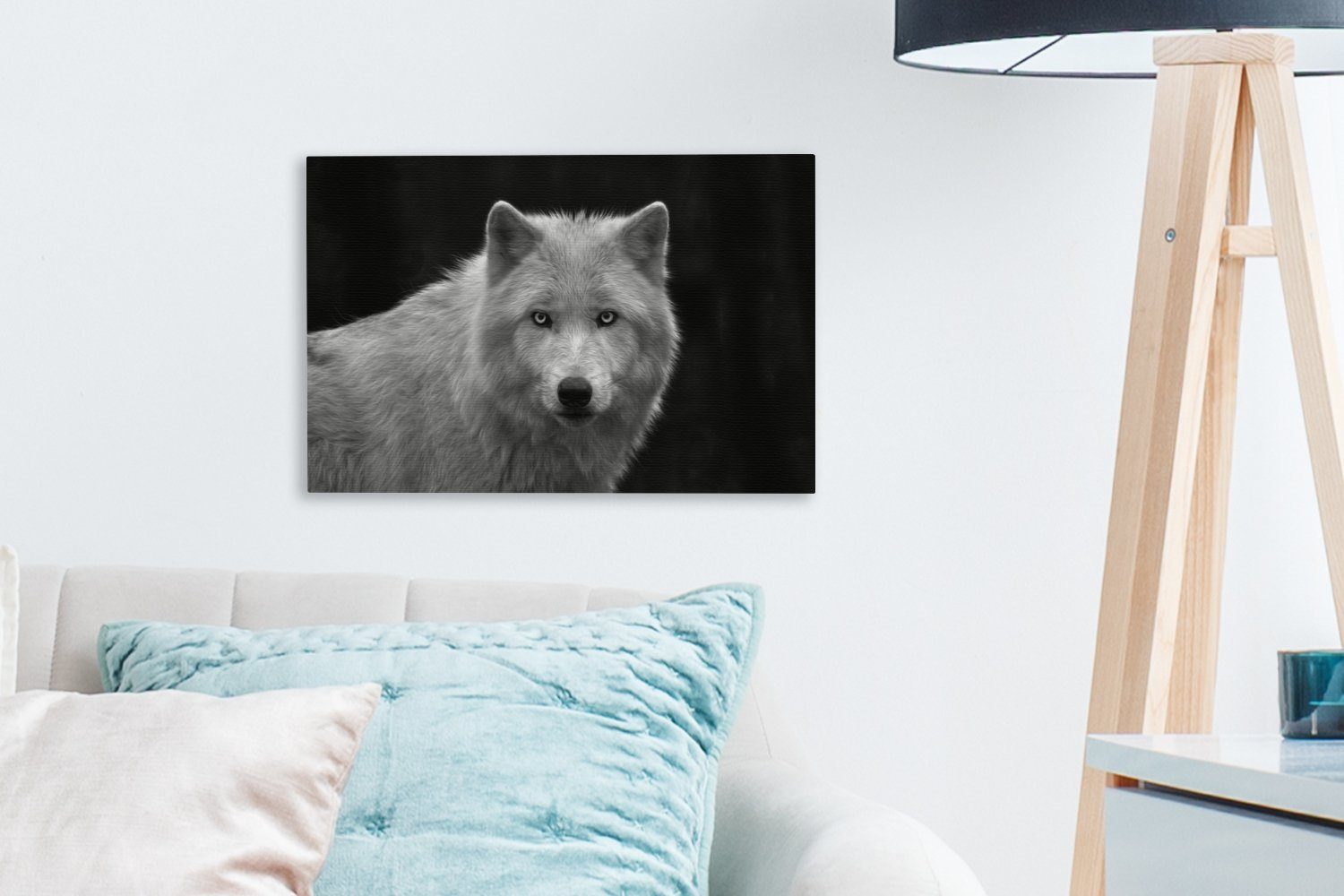 schwarzem cm Aufhängefertig, Leinwandbilder, (1 Starrender Wandbild Leinwandbild St), OneMillionCanvasses® Lakota-Wolf 30x20 Wanddeko, auf Hintergrund,