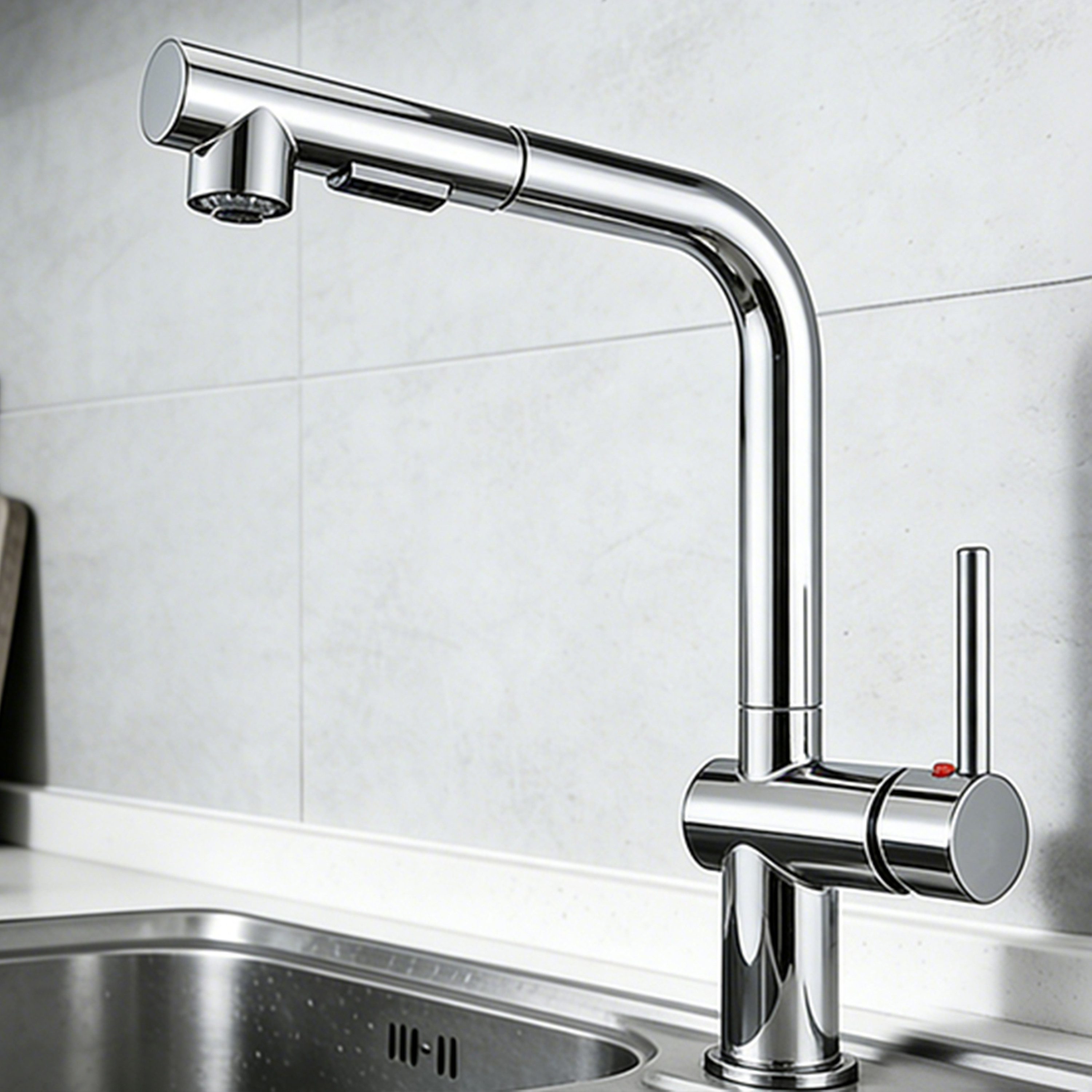 AICA Küchenarmatur Wasserhahn Küche, Massivmessing, ausziehbar, 360° drehbar Zinklegierung, Messingeinsatz, Hochdruck, Einhebel, Warm-/Kaltwasser