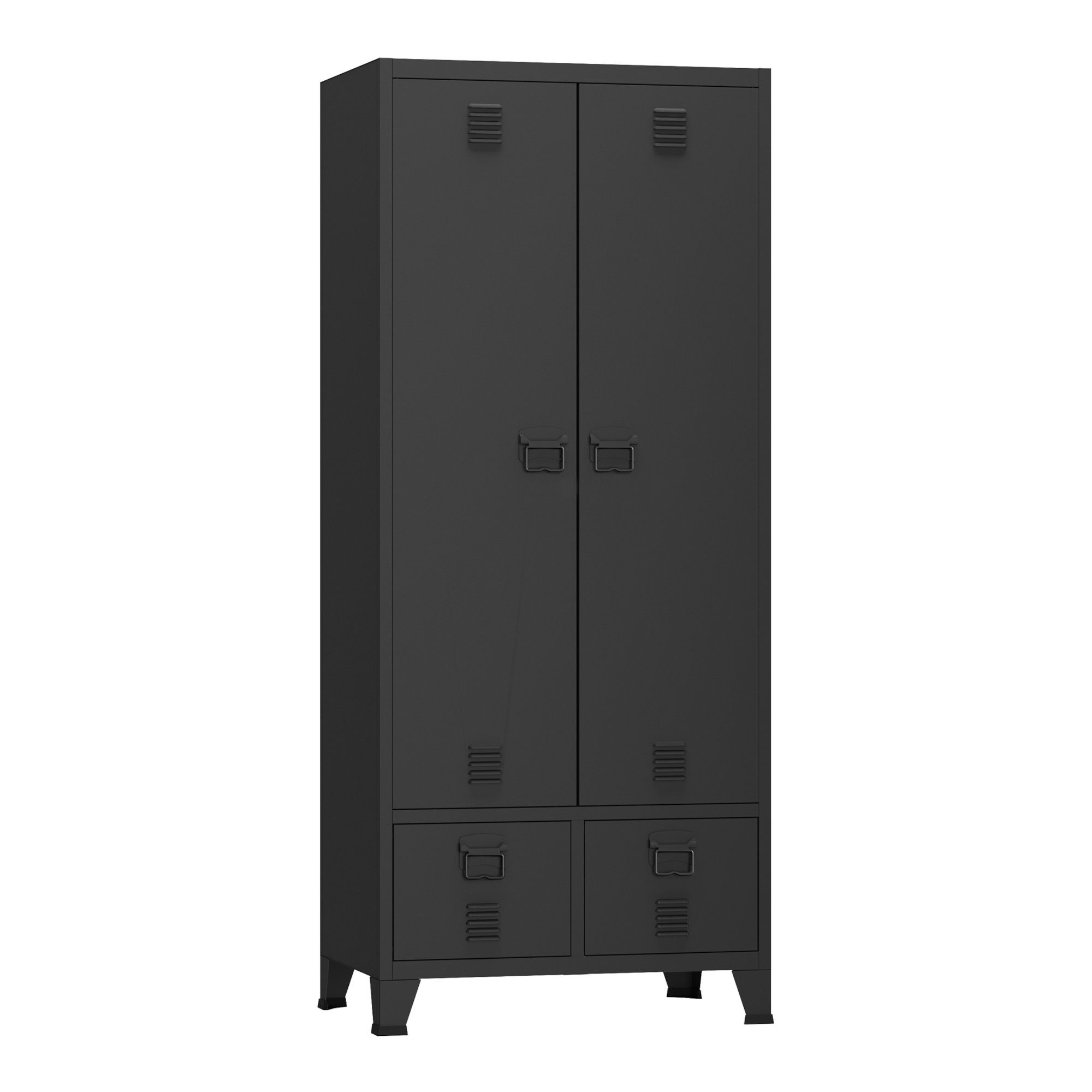 cm Schwarz Kleiderschrank en.casa 180x90x40 2 mit Schubladen Stahl »Hankasalmi«