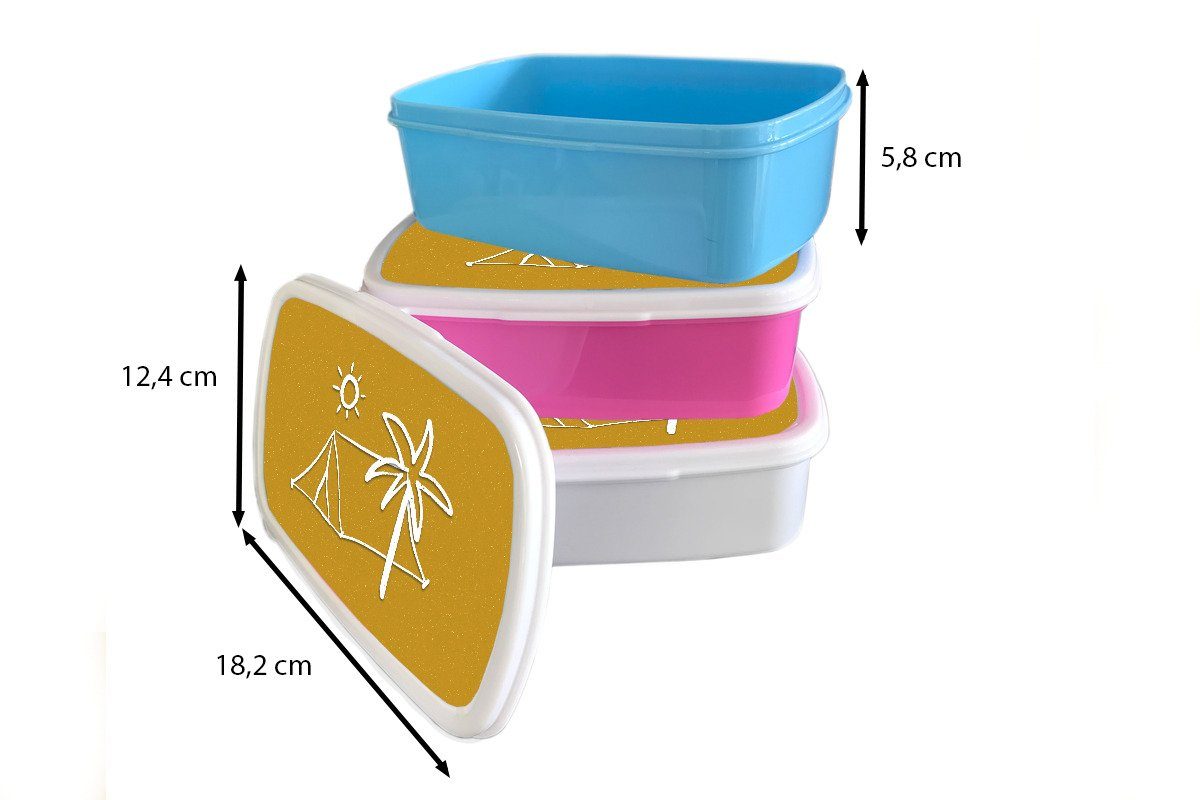 für - weiß Lunchbox Mädchen - Jungs MuchoWow Sommer Zelt und Palme, und für Erwachsene, Brotdose, Brotbox Kinder Kunststoff, (2-tlg),