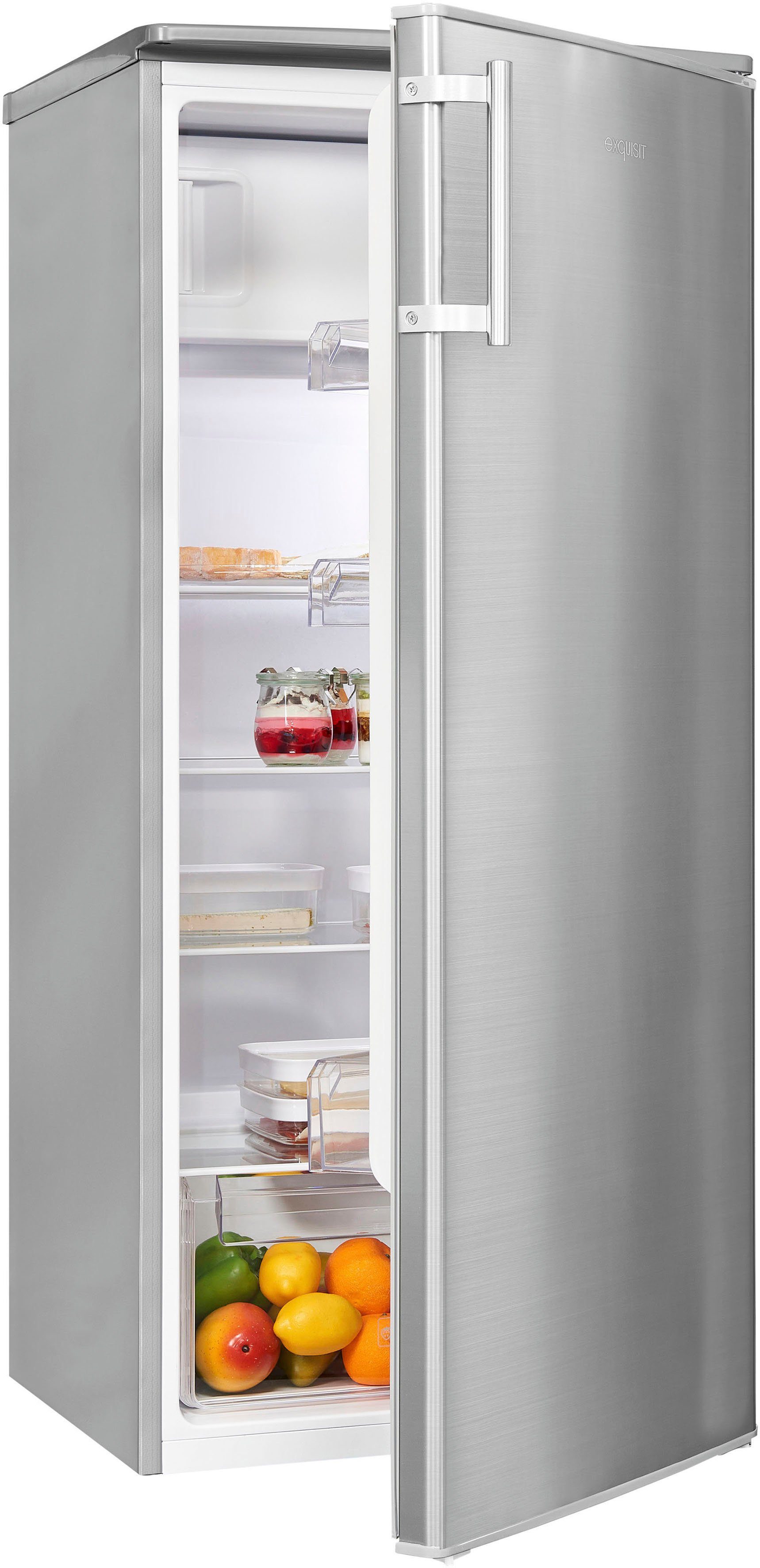 exquisit Kühlschrank KS185-4-HE-040E inoxlook, 122 55 cm cm edelstahl hoch, breit