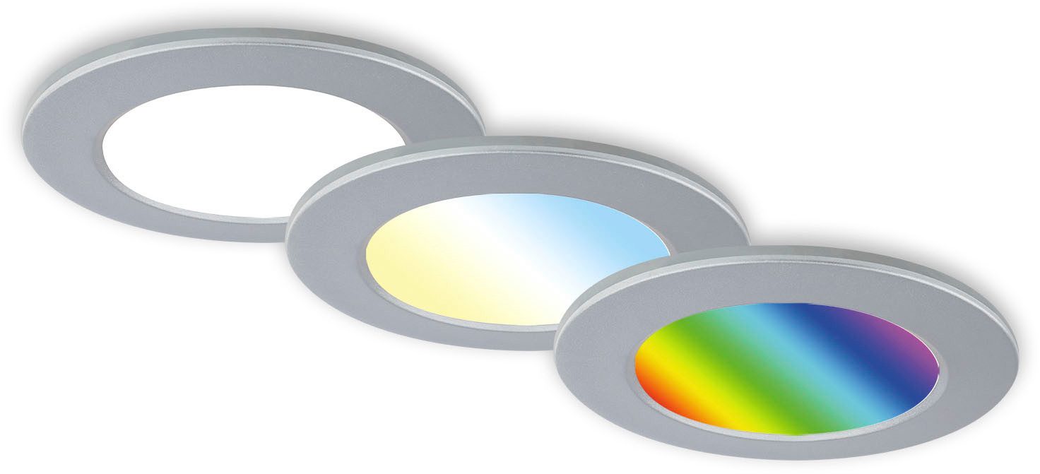 Briloner Leuchten LED Einbauleuchte 3er Set LED Einbauleuchten RGB-CCT, chrom-matt, 3er Set LED Einbauleuchten Decke, RGB CCT, Einbaustrahler Bad