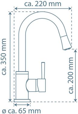 Schütte Spültischarmatur UNICORN (Mischbatterie) Hochdruck, mit 150° schwenkbarem Wasserhahn und ausziehbarer Brause