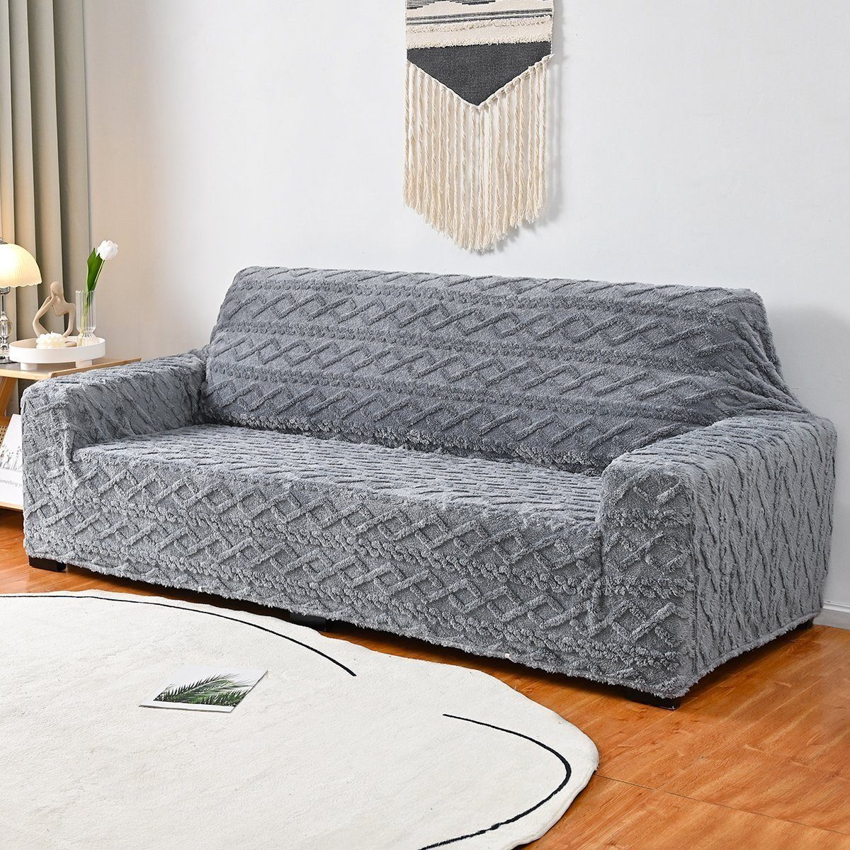 Sofabezug, HOMEIDEAS, elastischer Jacquard-Stoff Sofabezug Grau Möbelbezüge