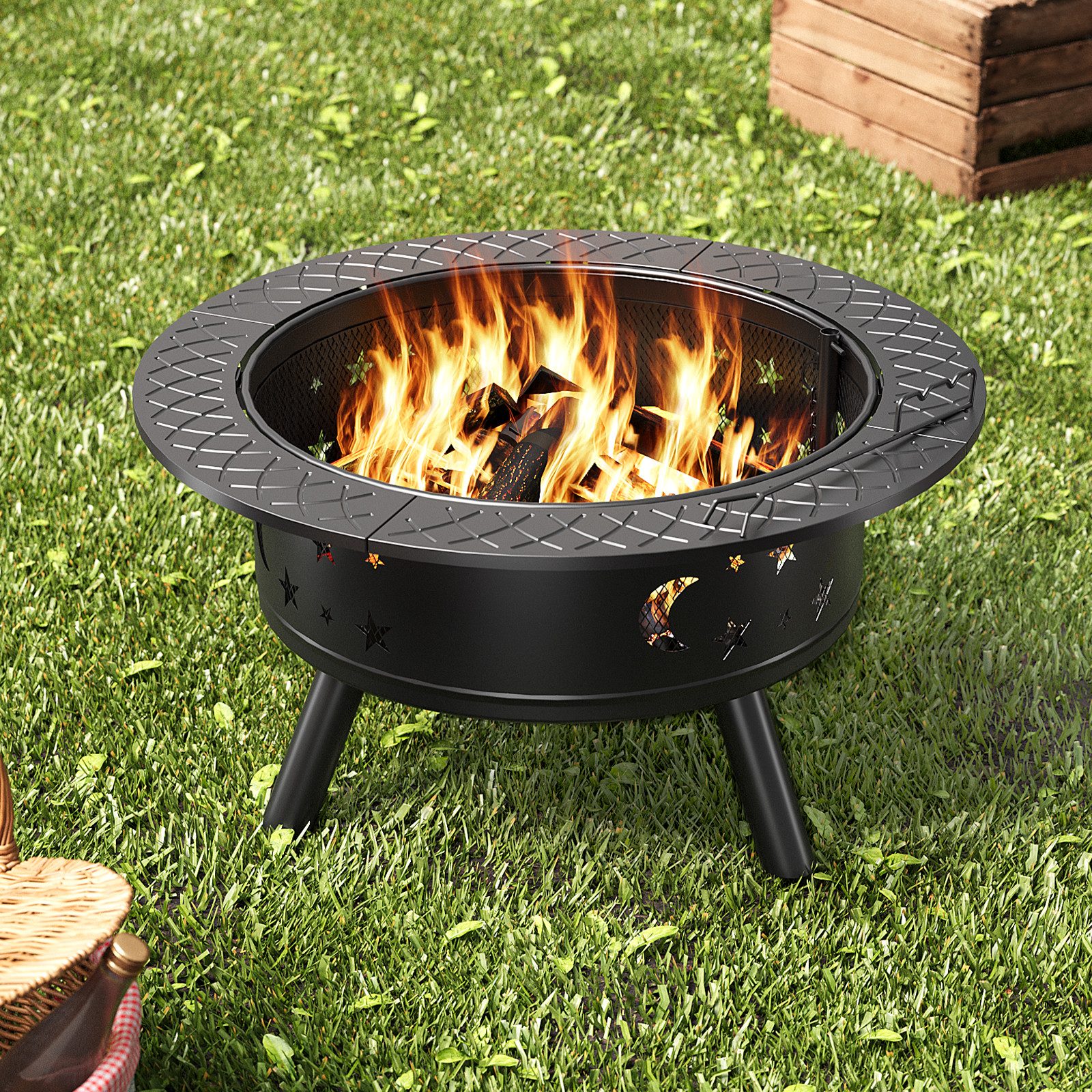 Bealife fire bowl for the garden, Ø89cm fire basket, outdoor fire pit, 89D x 89W x 77H cm