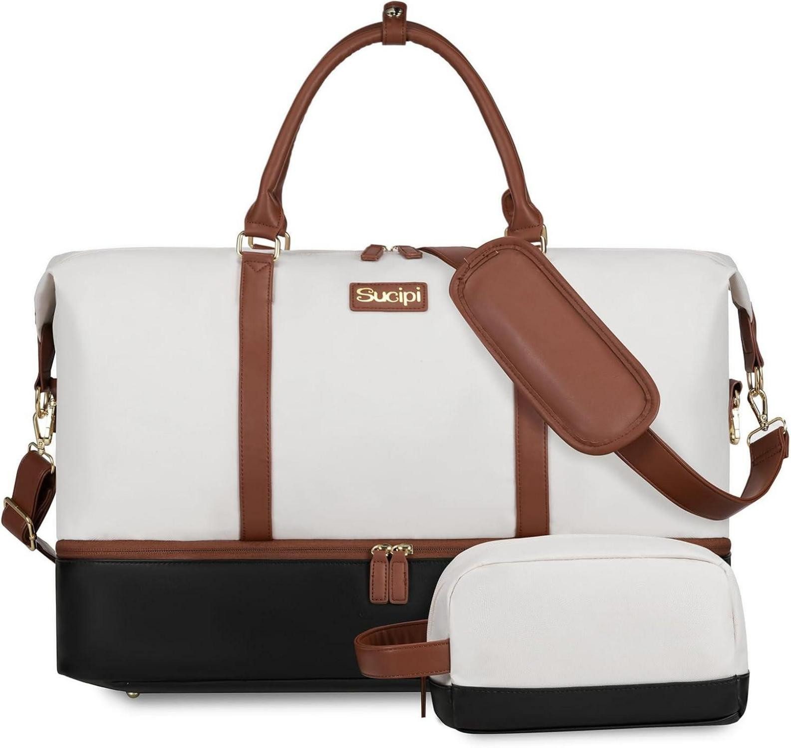 LuxusKollektion Weekender Damen Sporttasche Reisetasche Weekender groß 40l Beige Schwarz