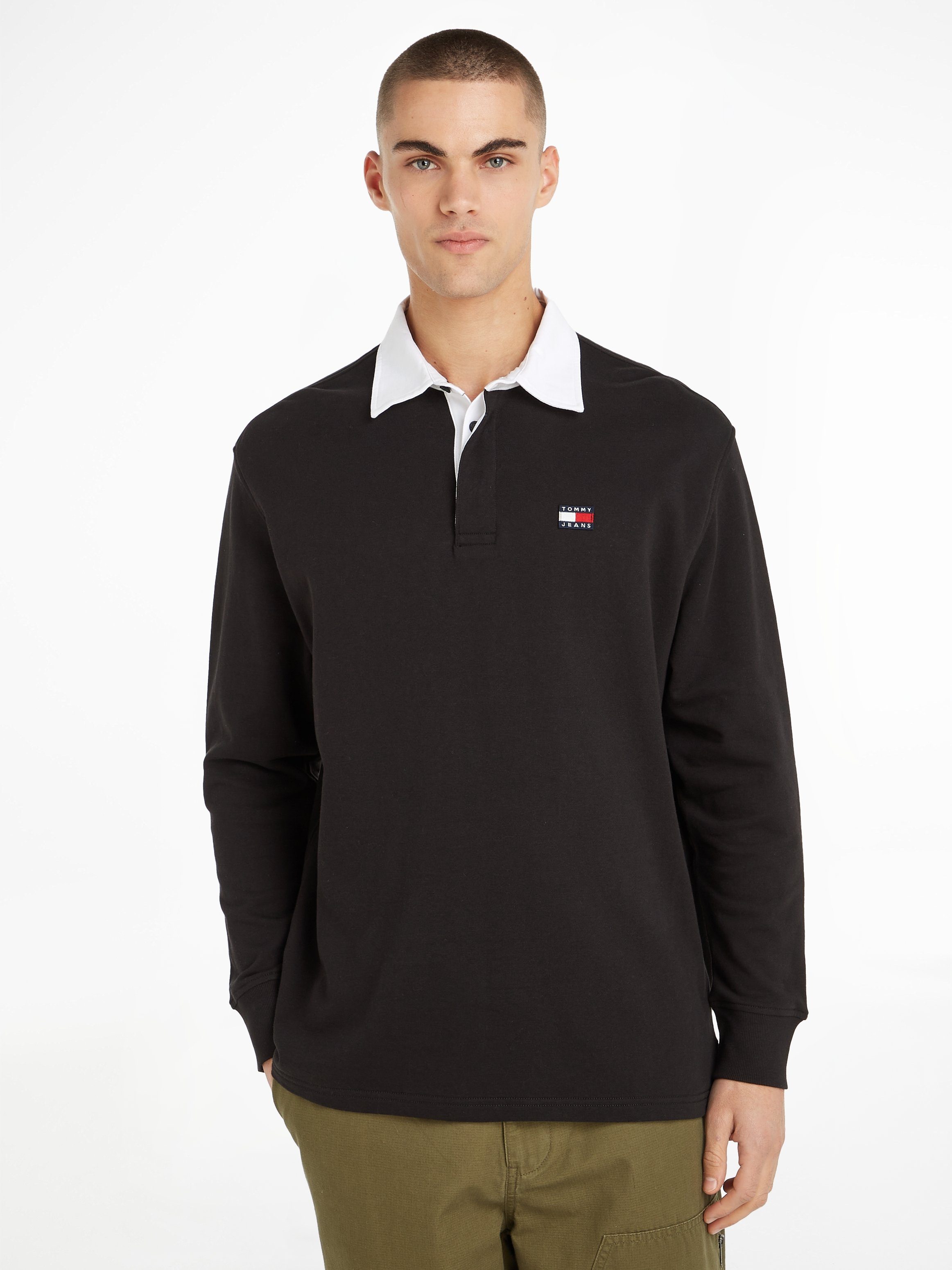 Tommy Jeans Langarm-Poloshirt TJM BADGE RUGBY Black | Poloshirts