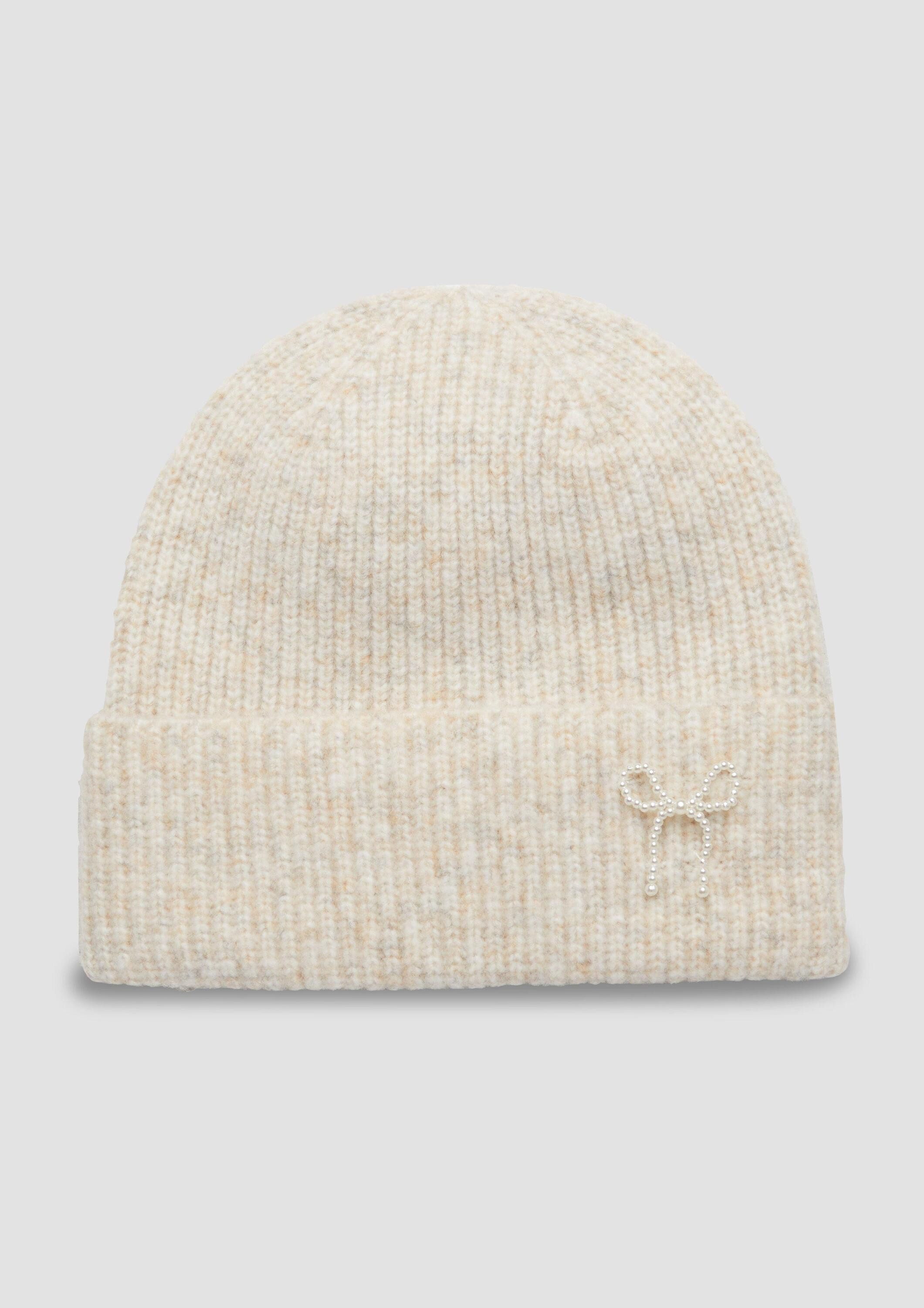 s.Oliver Strickmütze Mütze Beanie aus Wollmix mit Stein-Besatz