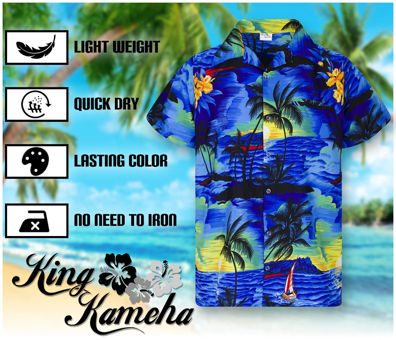King Kameha Hawaiihemd Surf Funky Hawaii-Hemd Herren Kurzarm Front-Tasche Stylish Unisex