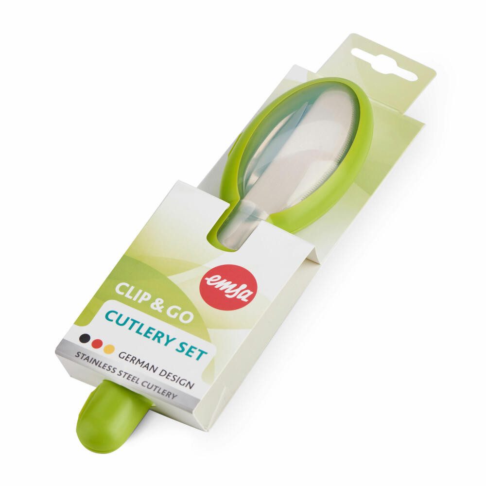 Emsa Besteck-Set Clip & Go 3-tlg. (3-tlg), Edelstahl, mit praktischem Etui