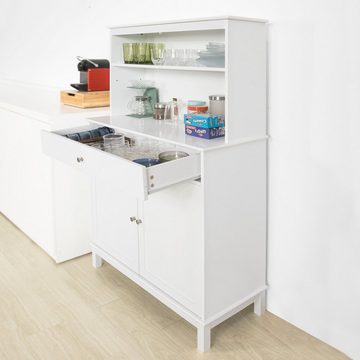 SoBuy Küchenregal FSB26, Küchenschrank mit Schublade und 2 Türen Küchenregal Sideboard mit 4 Ablagen Buffetschrank Mikrowellenschrank Beistellschrank weiß