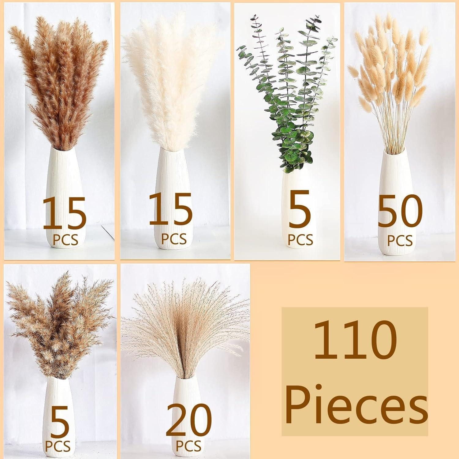 Trockenblume 110-teiliges Set getrocknete Boho-Pampasgras-Deko für Hochzeiten, LuxusKollektion