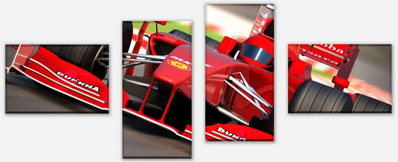 wandmotiv24 Mehrteilige Bilder Formel 1, Fahrzeuge (Set, 4 St), Wandbild, Wanddeko, Leinwandbilder in versch. Größen