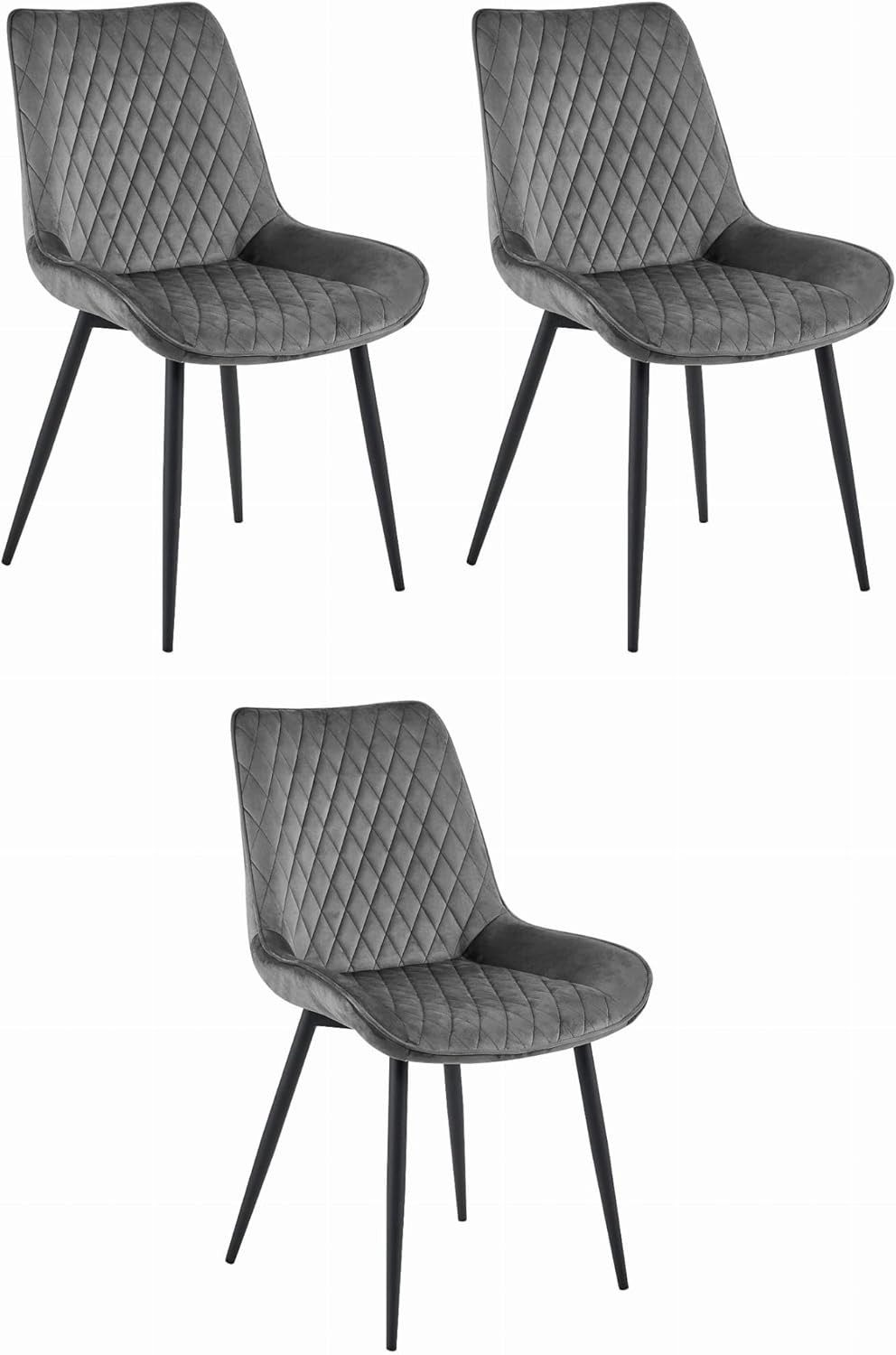 Esszimmerstuhl VERDO Stuhl in Dunkelgrau mit schwarzen Metallbeinen – 3er-Set
