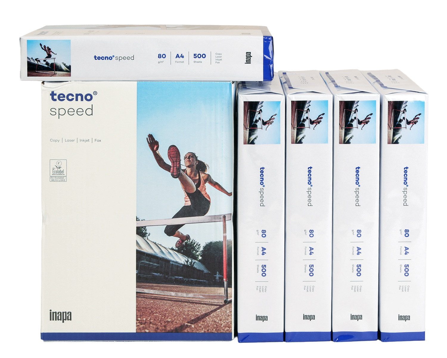 INAPA Kopierpapier 5x tecno Speed Kopierpapier 80g /m² DIN A4 2500 Blatt, Weiß Druckerpapier Papier Kopierpapier für Büro Drucker Kopierer Fax