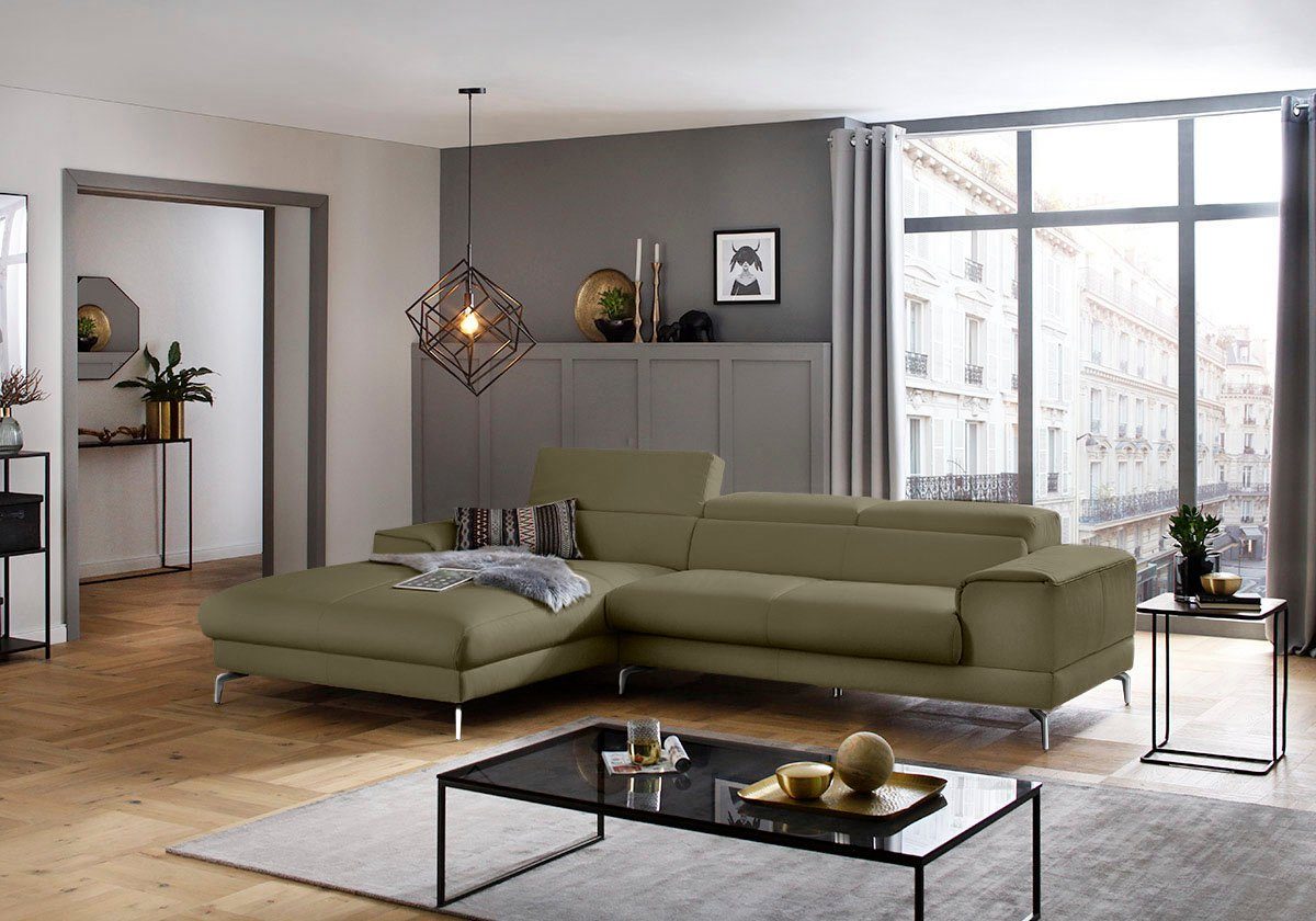 W.SCHILLIG Ecksofa piedroo, Designsofa mit tollem Sitzkomfort, bequem und elegant, L-Form, Kopfteilverstellung, wahlweise mit Sitztiefenverstellung, Breite 303cm