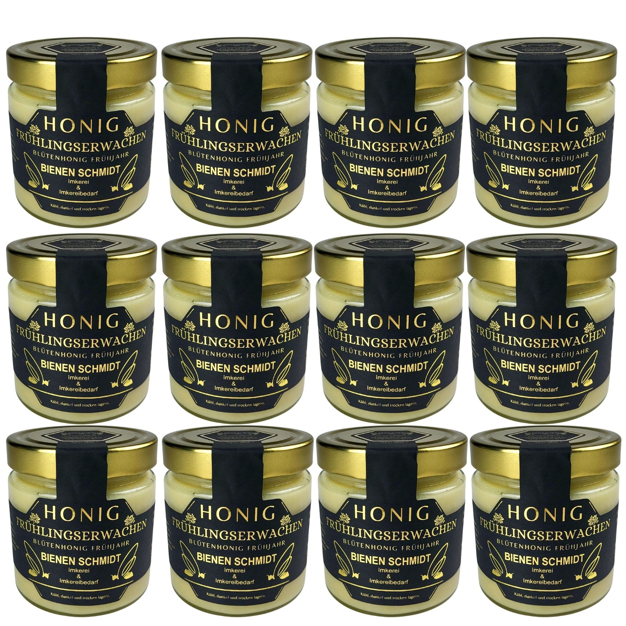 BIENEN SCHMIDT Honig "FRÜHLINGSERWACHEN" verschiedene Größen, 12 x 500 g, (Spar-Set, 12x 500 g Gläser), Frühjahrshonig aus Oberfranken, rein und natürlich, deutscher Honig