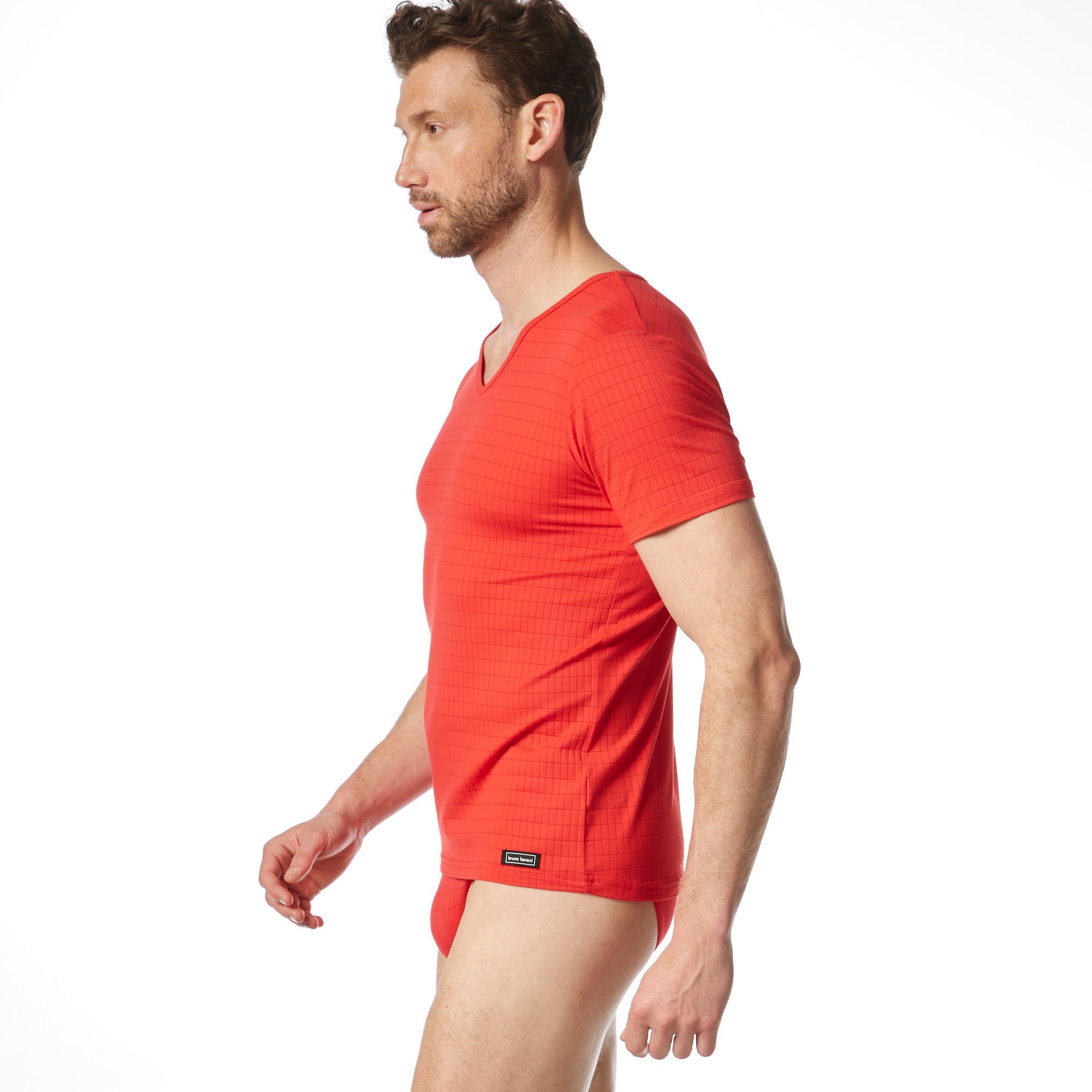 Bruno Banani V-Shirt CHECK LINE 2.0 Pique Optik, Kurzarm, V-Neck, Cotton-Mix – Bild 4 von 5
