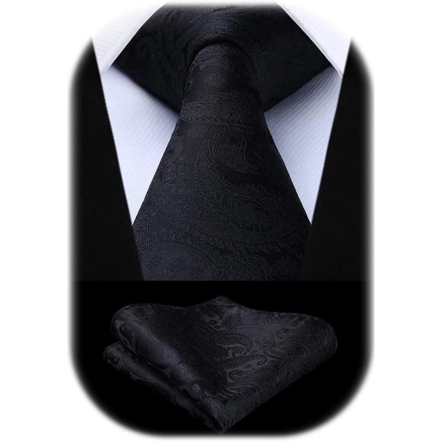 LuxusKollektion Krawatte Krawatten Set Herren Hochzeit Einstecktuch Einheitsgröße Schwarz 5 (1-St)