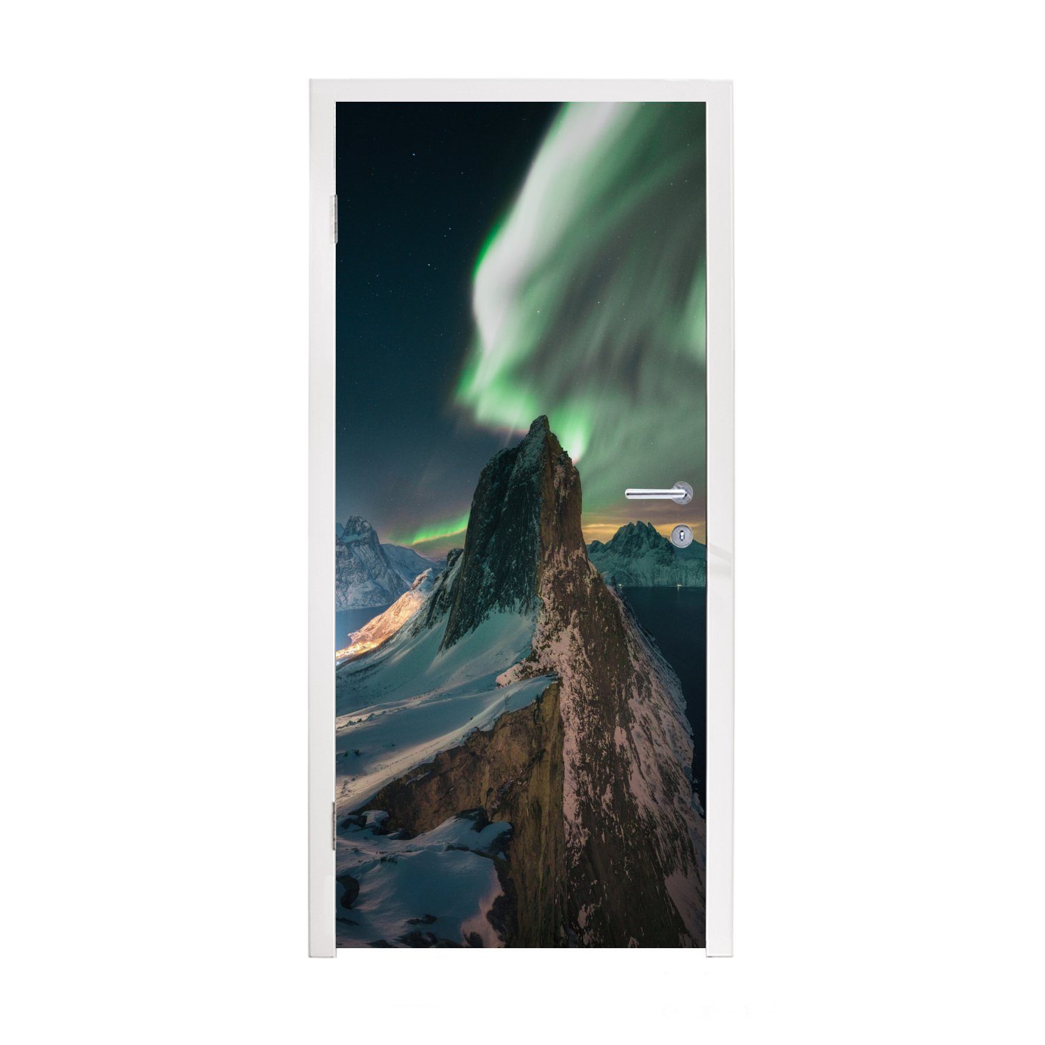 Türaufkleber, Tür, cm Berg Eis, für Fototapete Matt, 75x205 - bedruckt, - Nordlichter MuchoWow (1 Türtapete St),