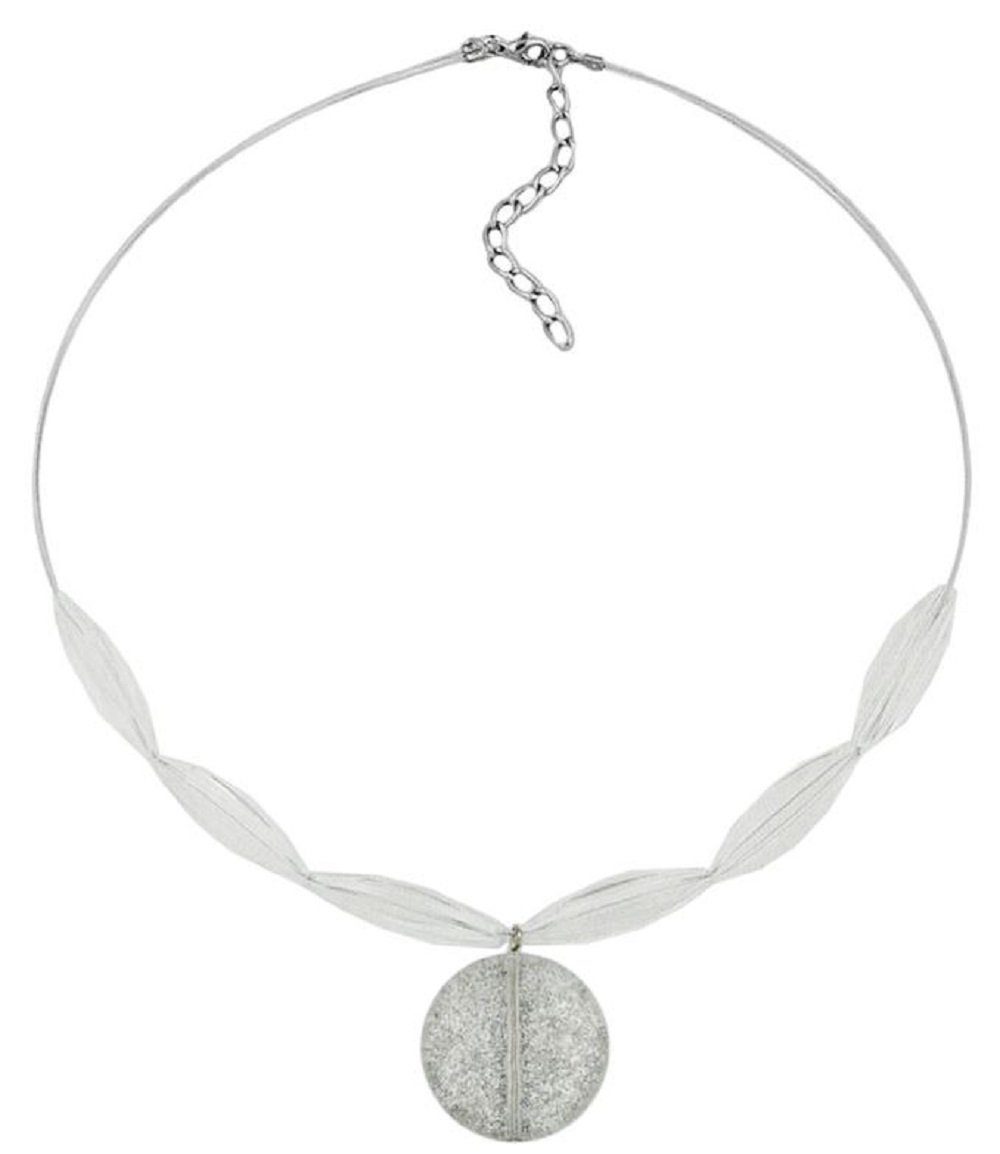 unbespielt Collier Drahtkette mit Kunststoff-Perlen Damen 45 cm, Scheibe für Kristall-Weiß-Flitter Modeschmuck