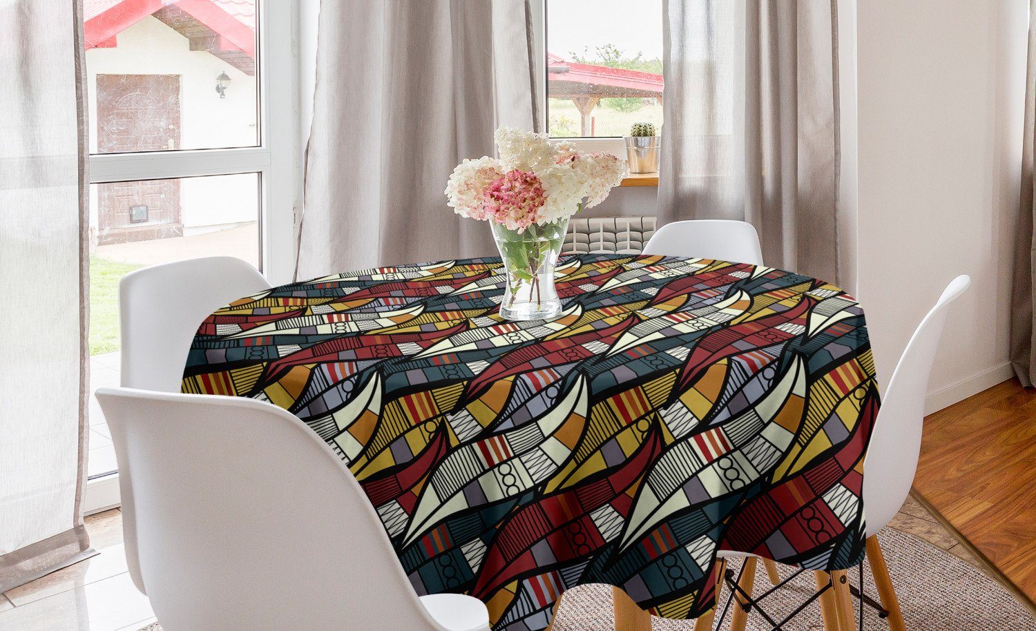 Abakuhaus Tischdecke Kreis Tischdecke Abdeckung für Esszimmer Küche Dekoration, afrikanisch Kreise Chevrons Linien