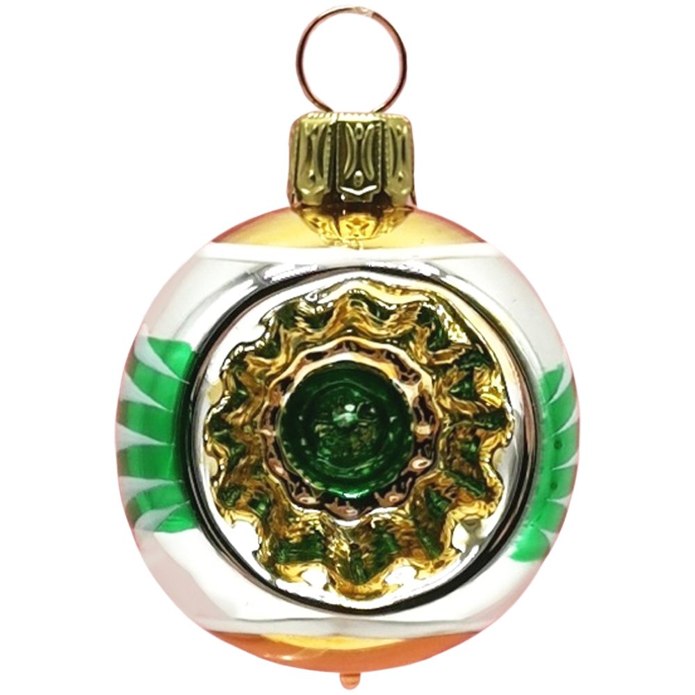 Schatzhauser Weihnachtsbaumkugel Retro Mini Reflexkugel St), (1 mundgeblasen, silber/grün/gold handbemalt 4cm Ø