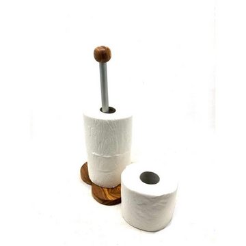 Olivenholz-erleben Toilettenpapierhalter WC-Rollenhalter KLASSIK mit Sockel in Herzfrom aus Olivenholz (1-St), vielseitig einsetzbar aus Handarbeit