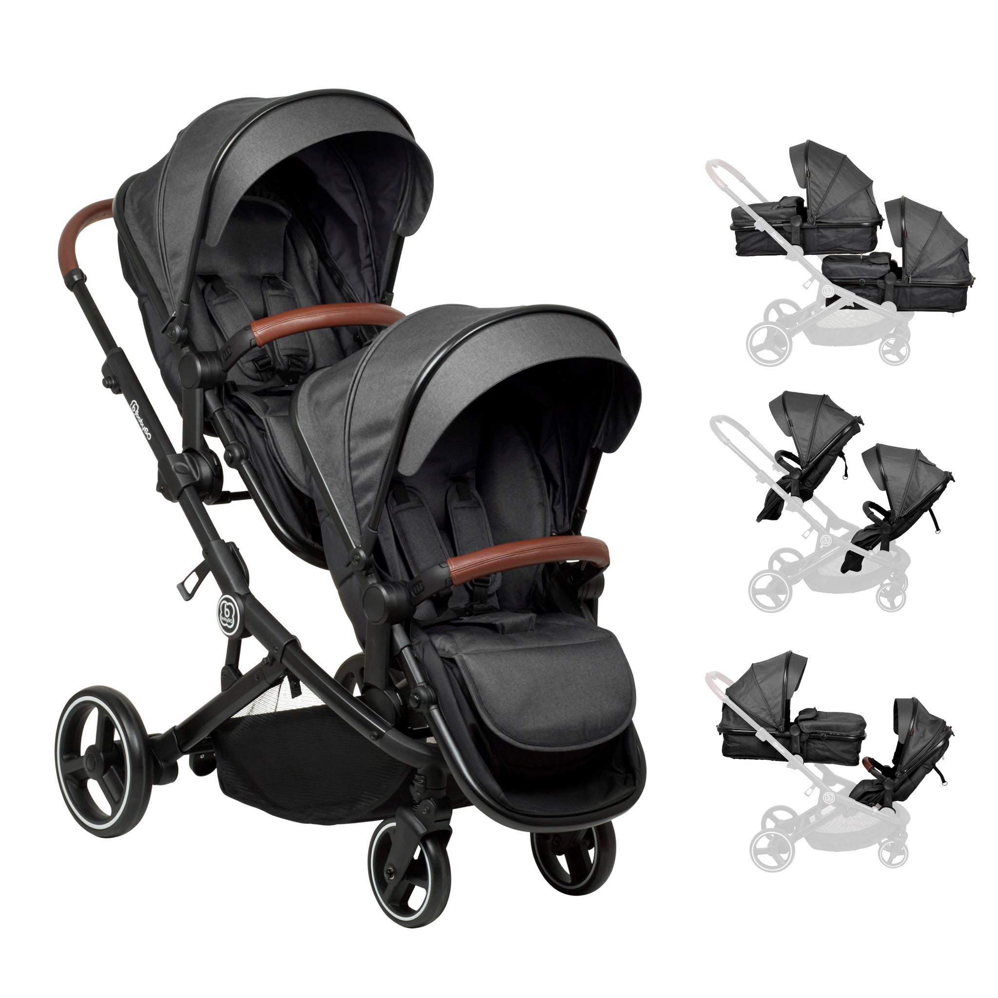 Zwillings-Kombikinderwagen Twinner Set, Grey melange