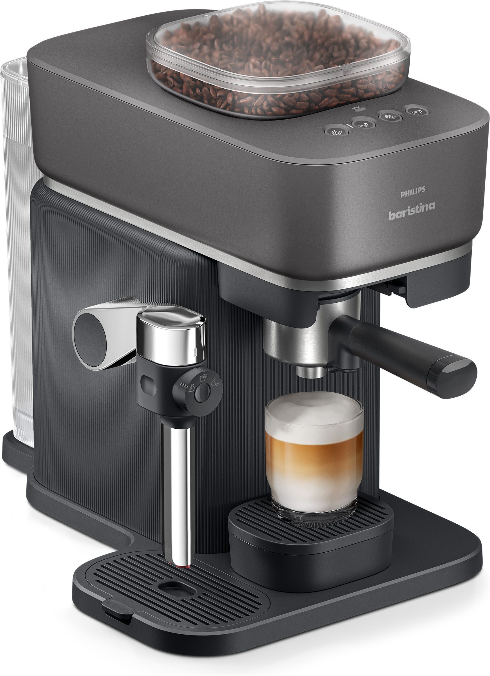 PHILIPS baristina Espressomaschine Latte BAR400/60 mit Mahlwerk für ganze Bohnen und Milchschaumdüse, 3 Schaumarten, 16 bar Pumpendruck, Schwarzgrau​