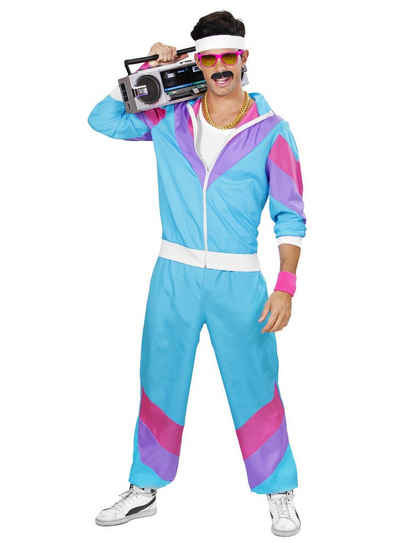 Widdmann Kostüm 80er Jahre Trainingsanzug helblau, 80er Jahre Outfit in feinstem Neon-Zwirn
