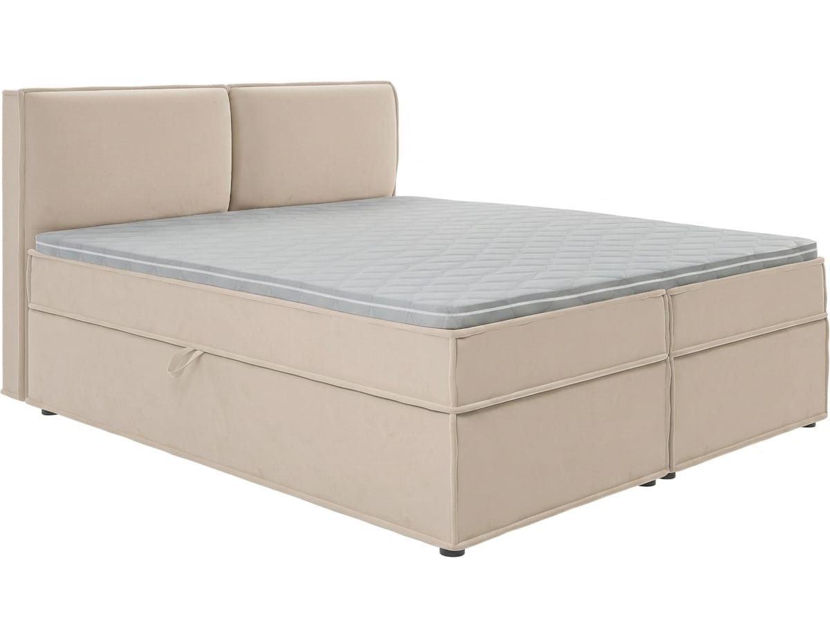 JVmoebel Boxspringbett Beigefarbenes Boxspringbett 180×200 mit Stauraum und Matratze, Made in Europa