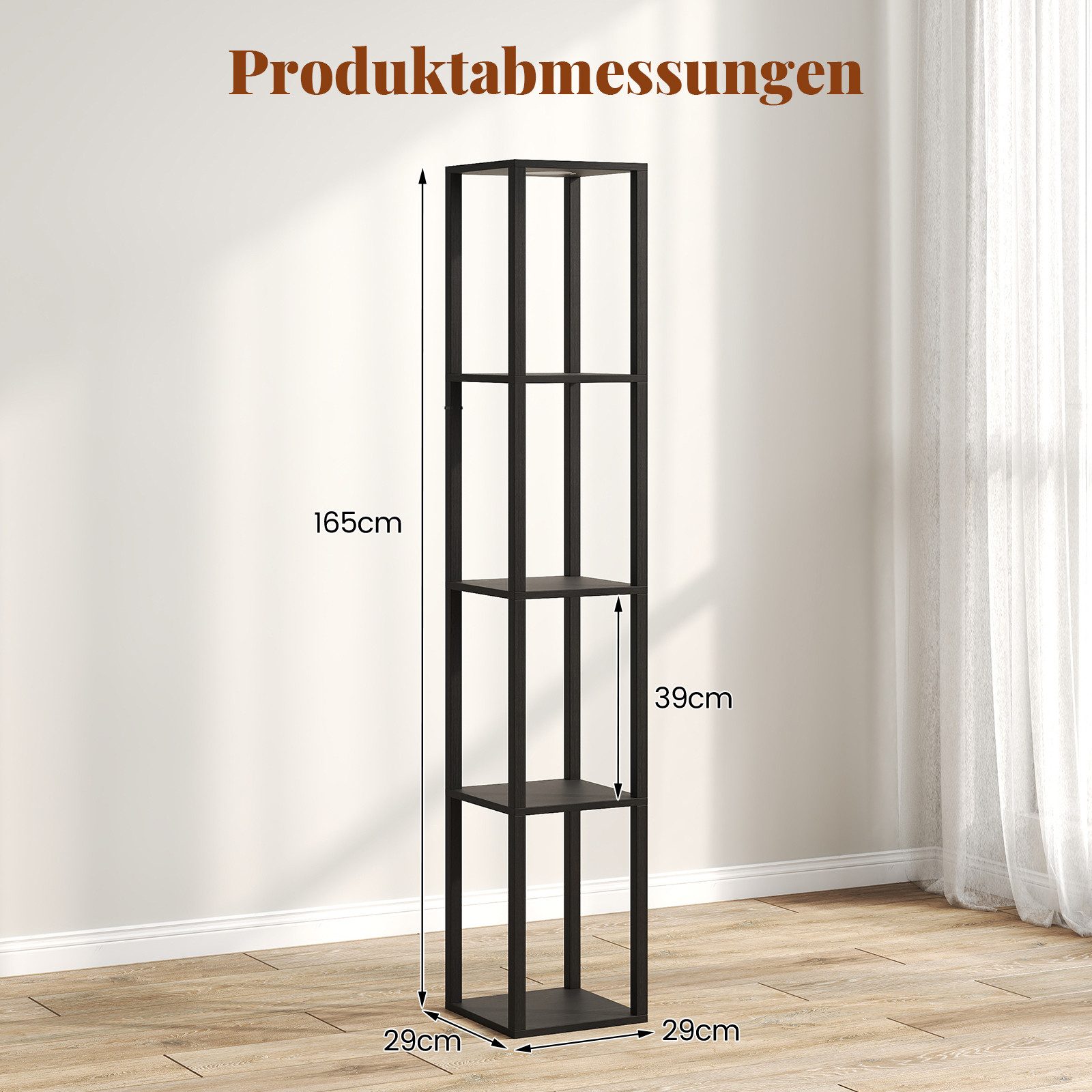 COSTWAY Stehlampe, 162cm mit dimmbaren LED-Lichtern, Regalen & Fußschalter